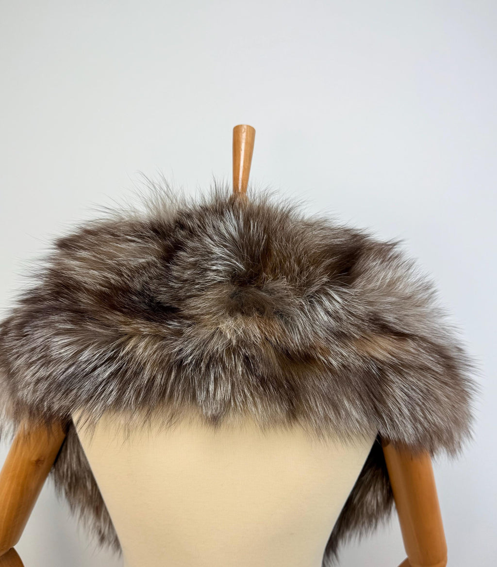 Genuine Crystal Fox Fur Stole: Extra Long Fur Collar
