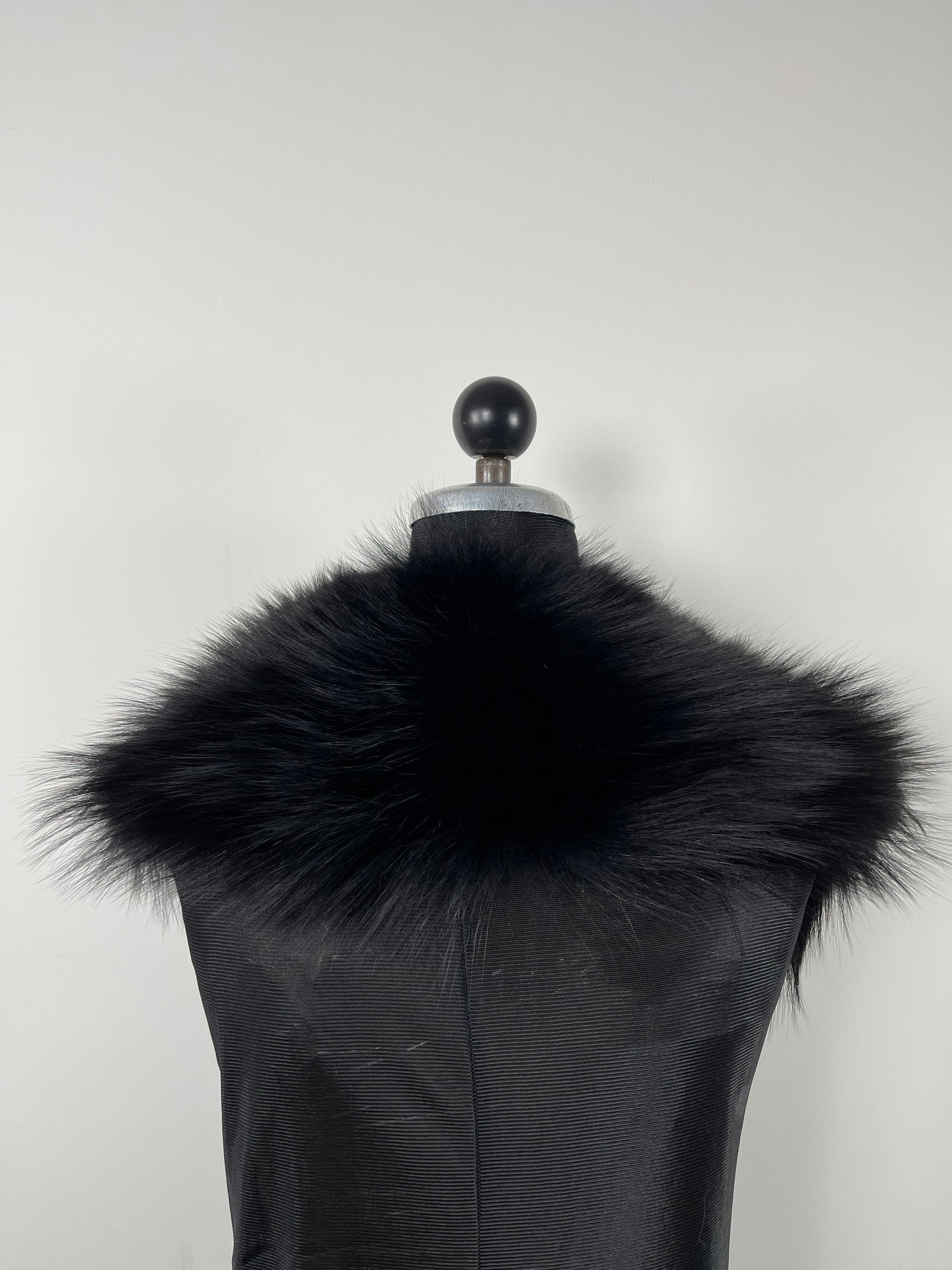 Luxury Black Fox Fur Collar: Genuine Fur Stole,  Neck Wrap