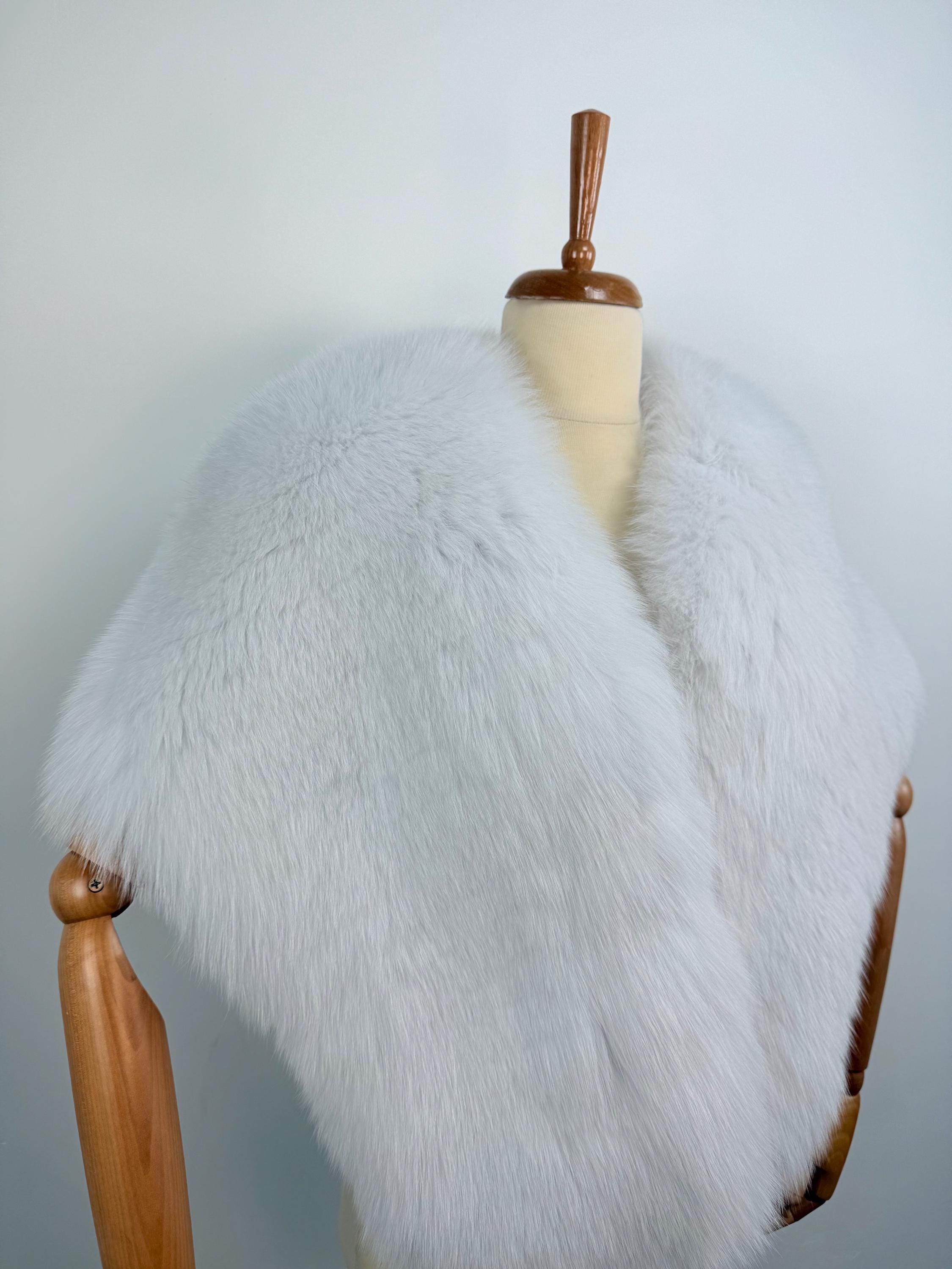 Luxury White Fox Fur Bridal Wrap – Real Fur Evening Shawl, Handmade in Greece