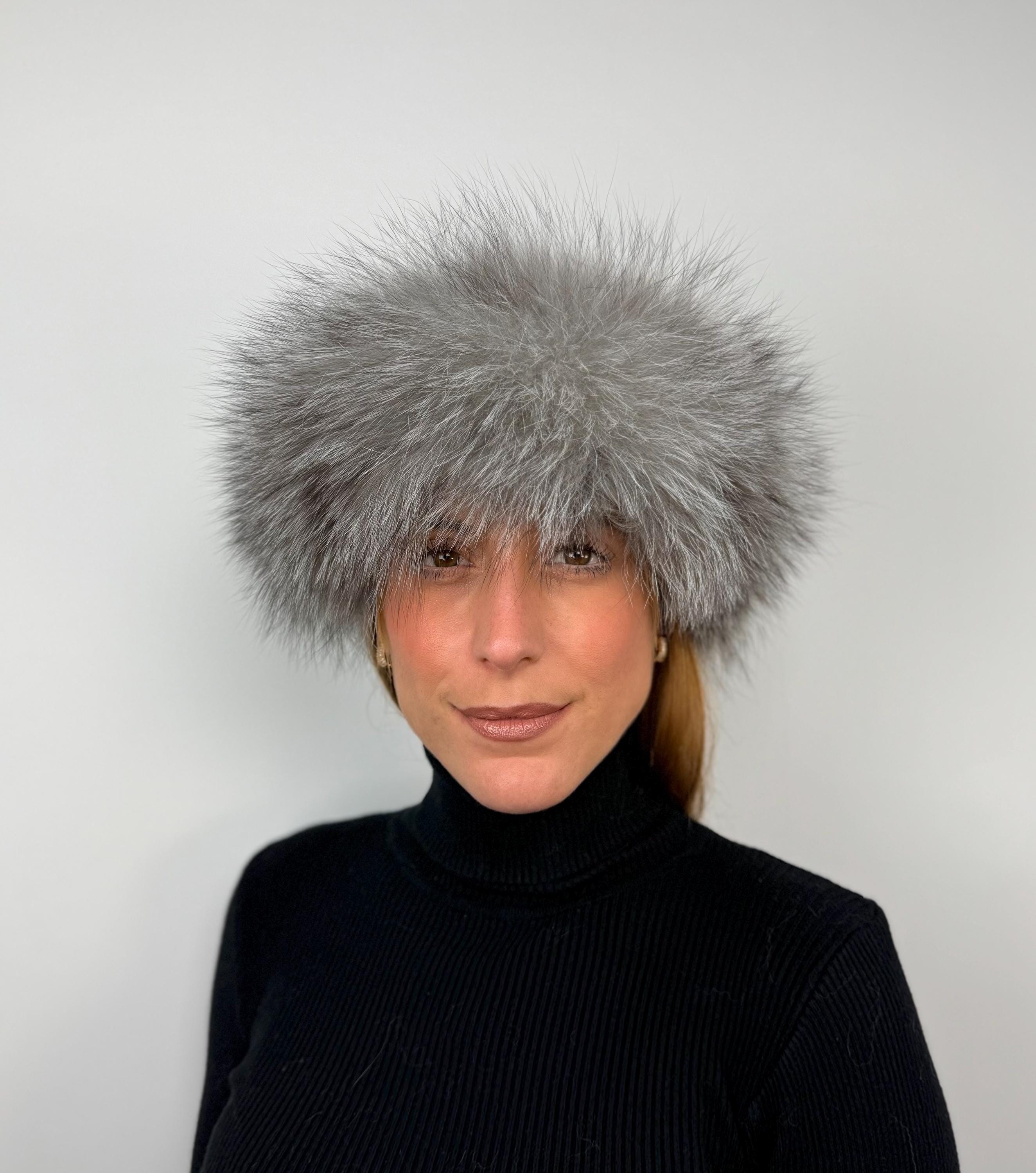 Handmade Silver Fox Fur Headband: Warm Fluffy Winter Accessory