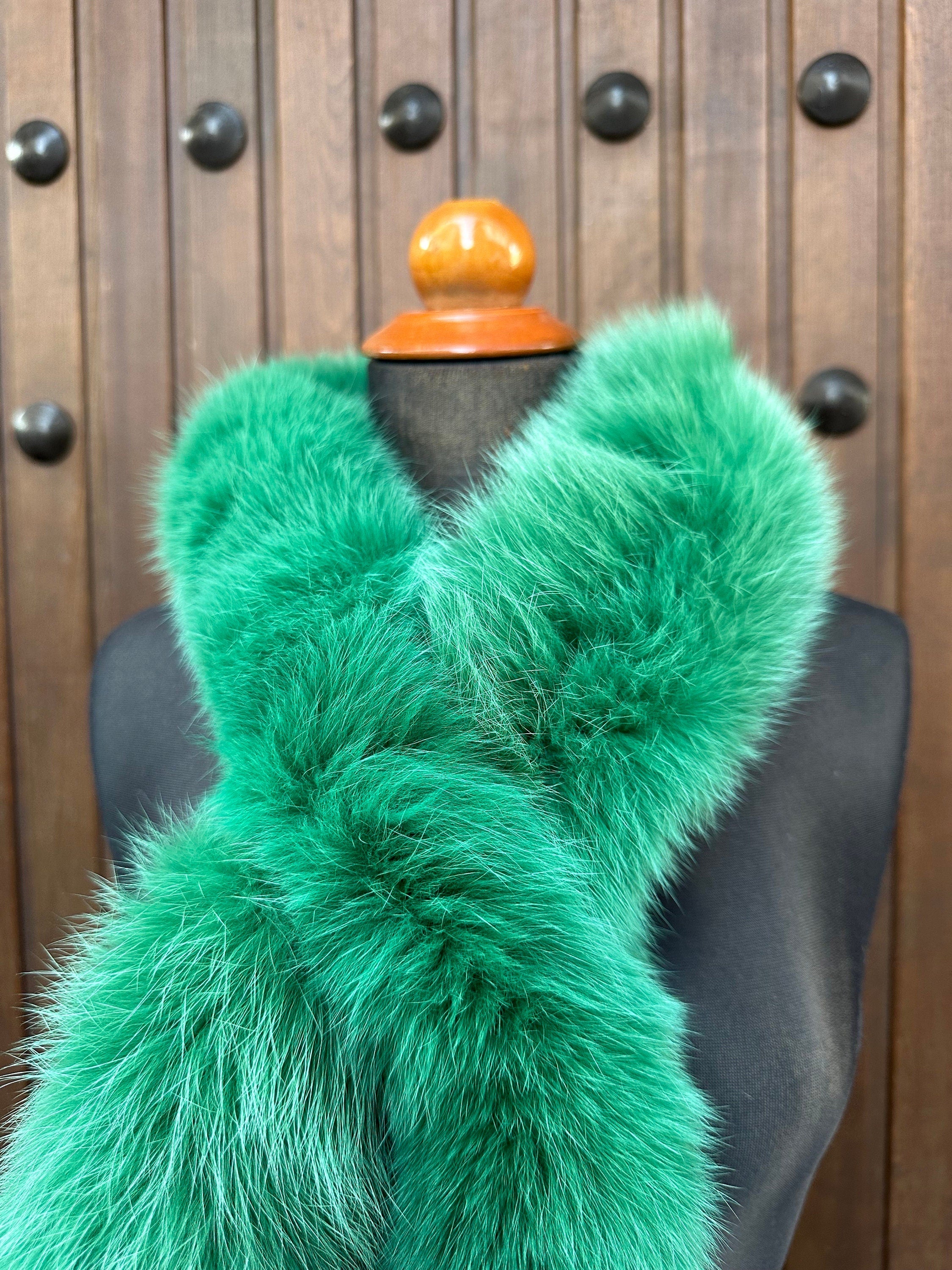 Green Fox Fur Scarf, Real Fur Scarf, Handmade Fur Scarf, Luxury Winter Scarf for Women