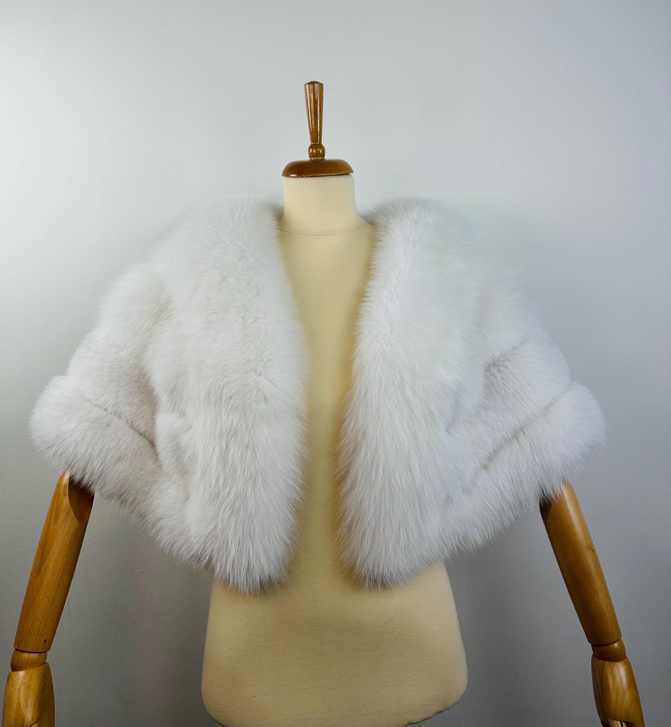 White Fox Fur Bridal Shawl – Real Fur Wrap, Handmade in Greece