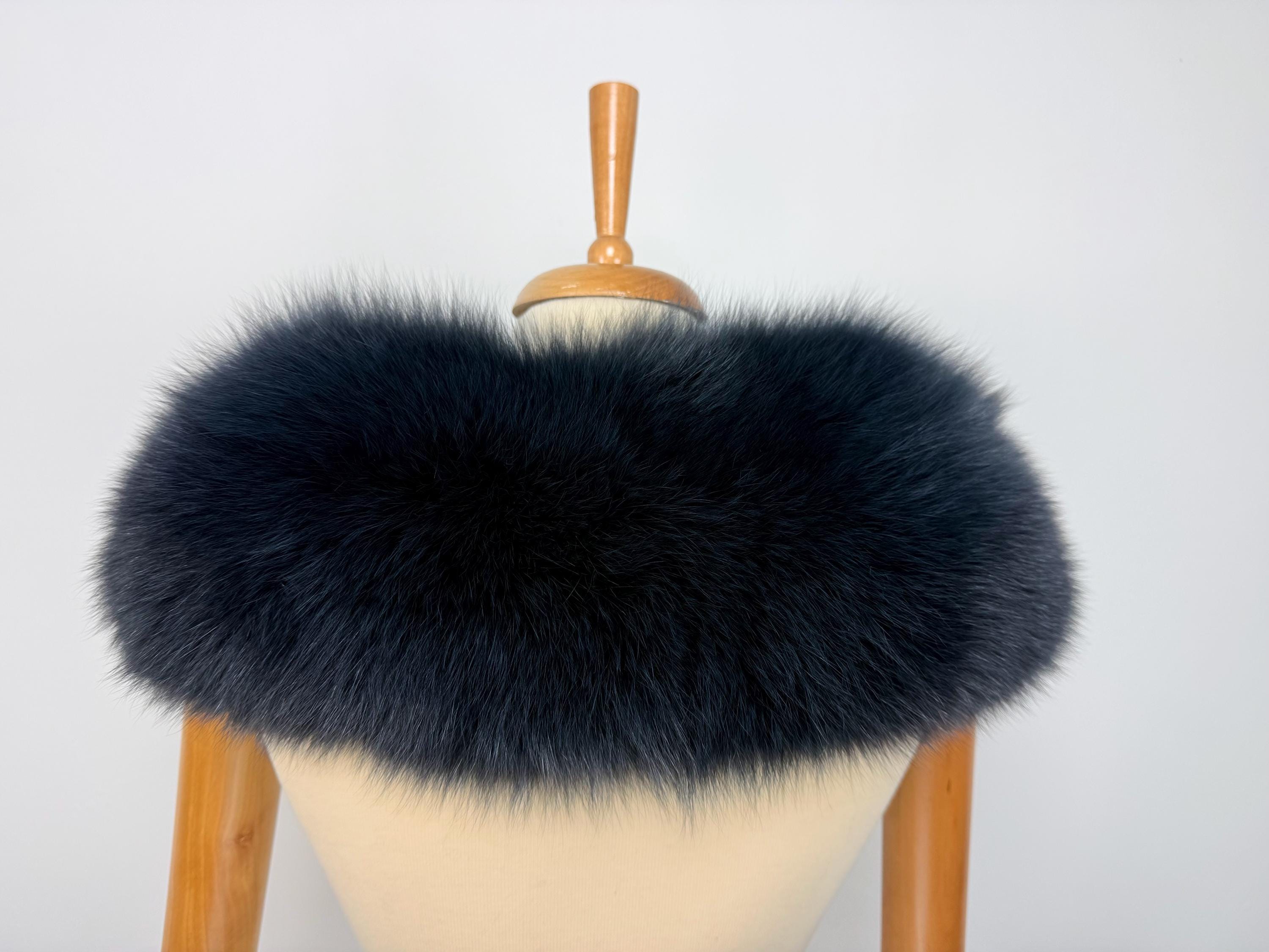 Blue-Black Fox Fur Collar – Real Fur Collar, Handmade in Greece, Luxury Neck Accessory