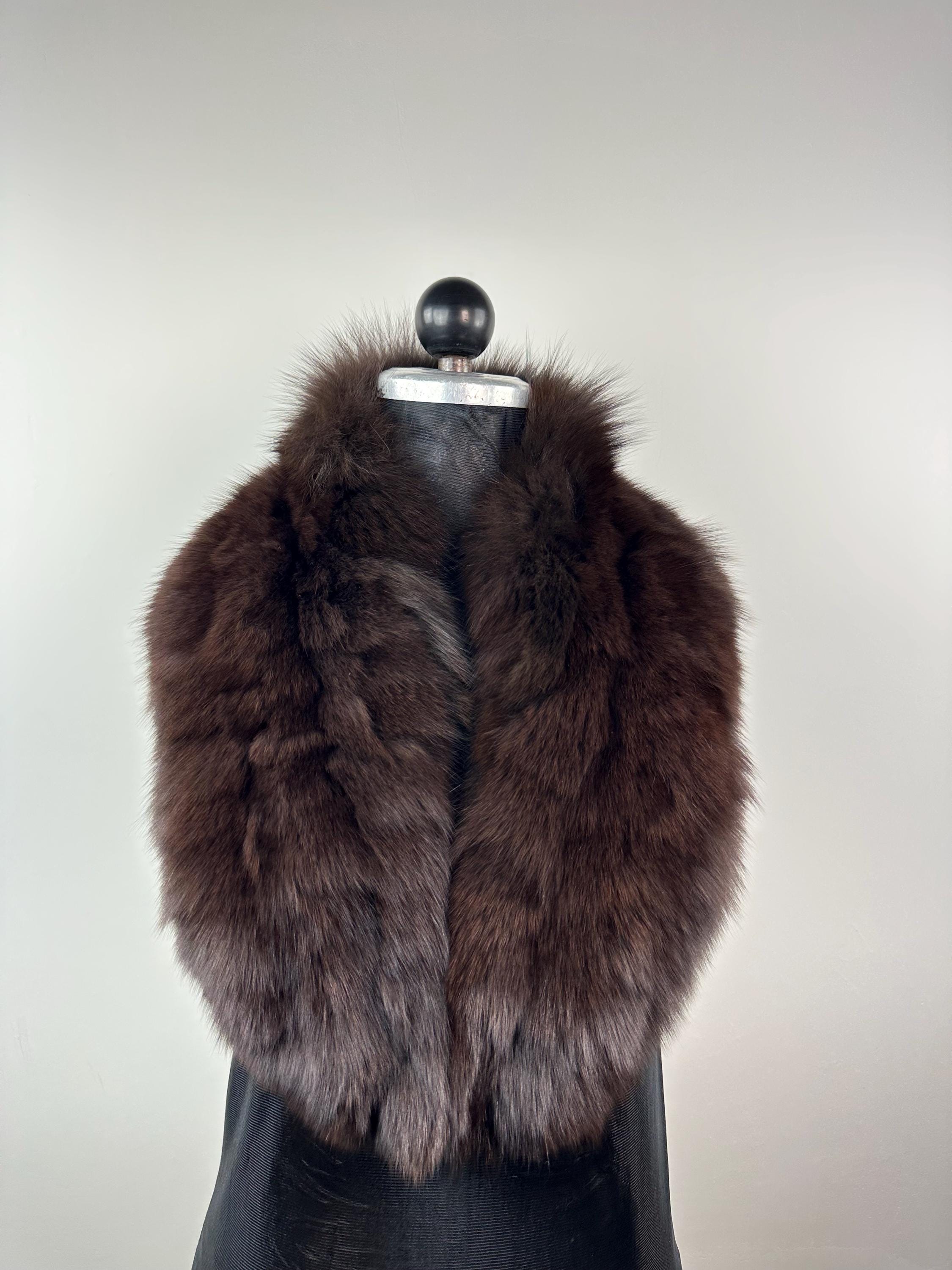 Dark Brown Fox Fur Collar – Real Fur Collar, Handmade in Greece, Luxury Neck Accessory