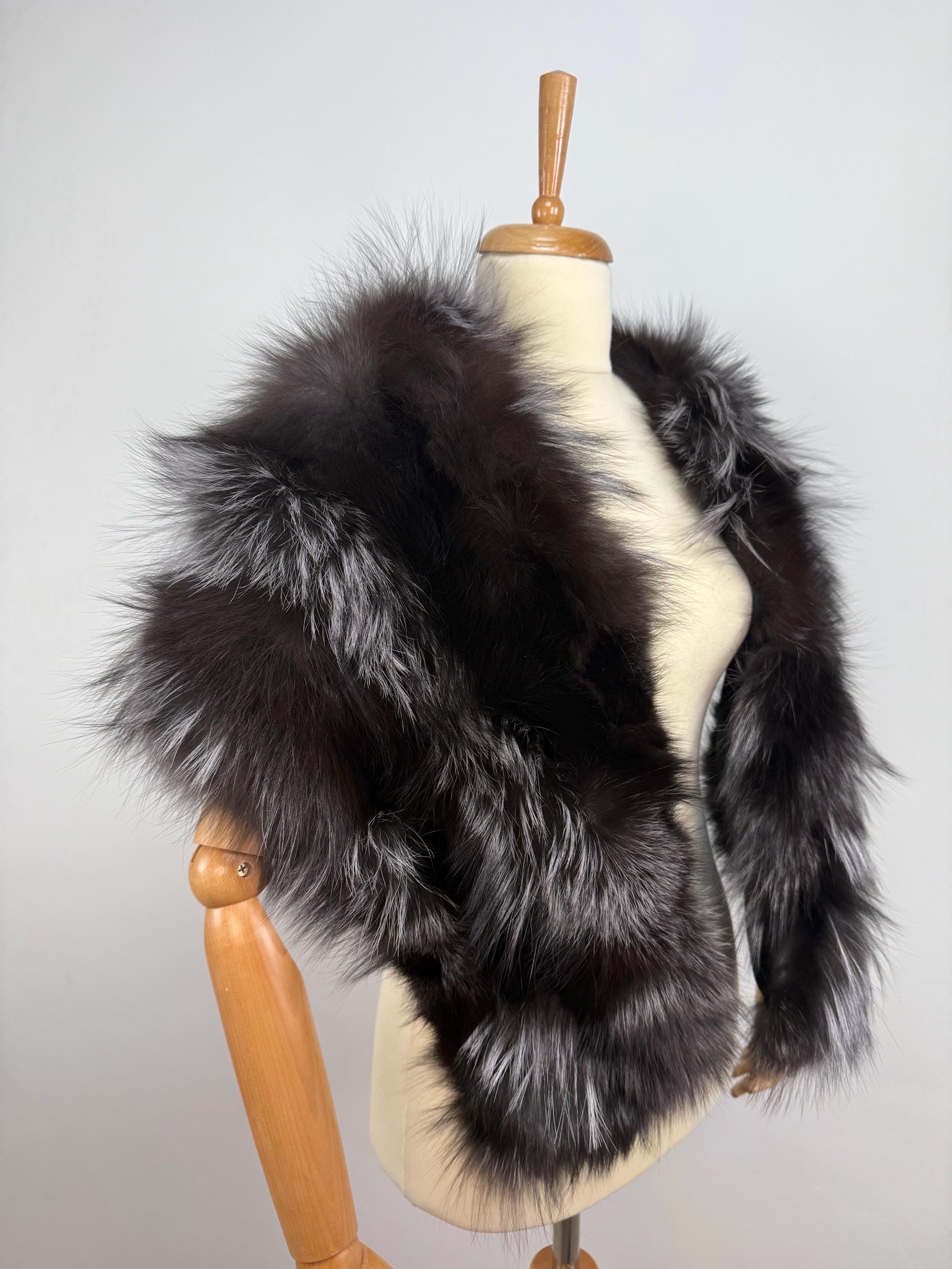 Silver Fox Fur Shawl – Real Fur Shawl, Handmade in Greece, Luxury Evening Wrap