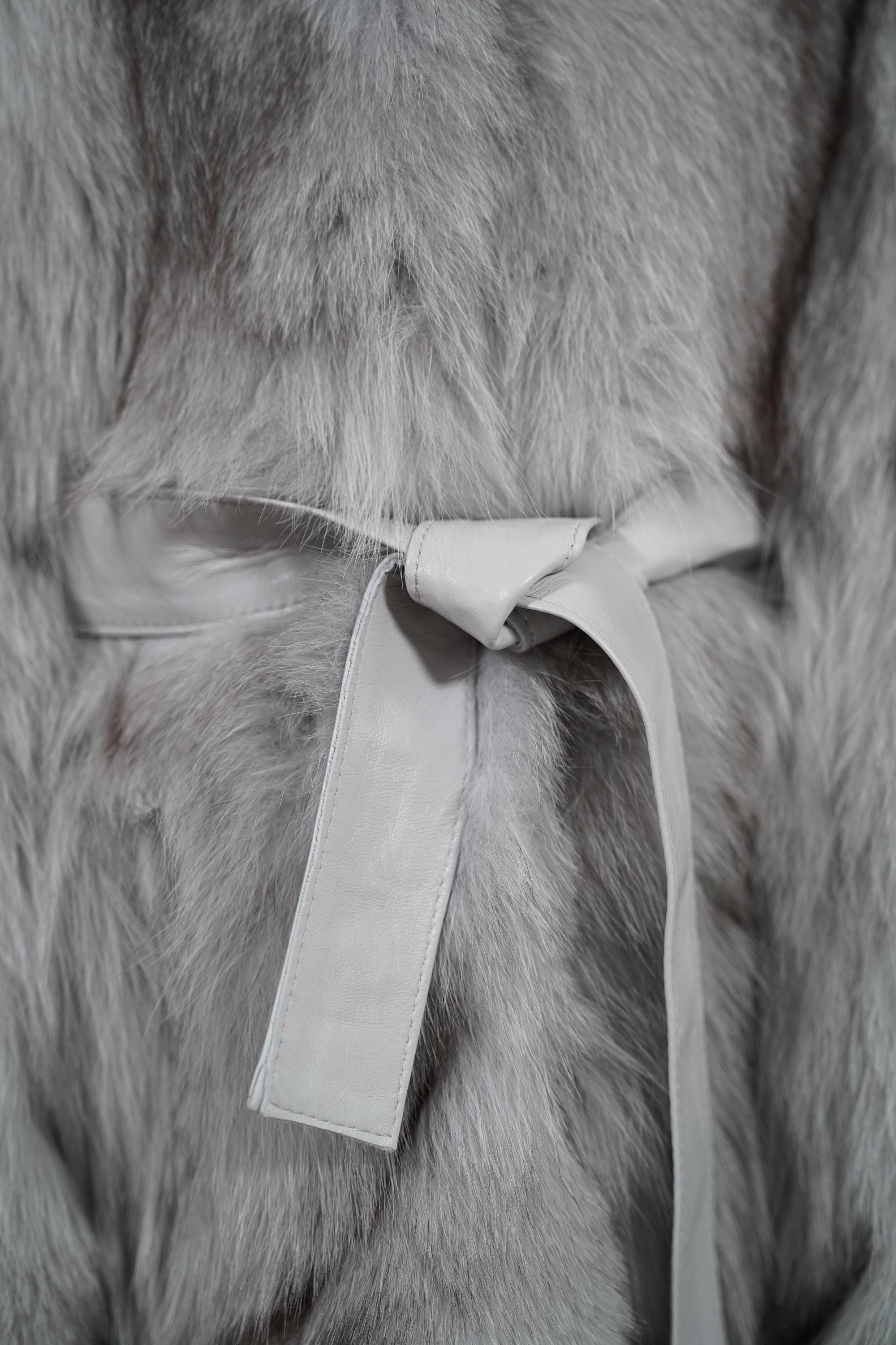 Luxury Gray Fur Cape: Real Fox Fur Grey Jacket Poncho with Belt