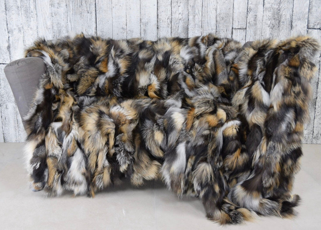 Luxury Cross Fox Fur Blanket: Soft, Fluffy, Handmade in Greece