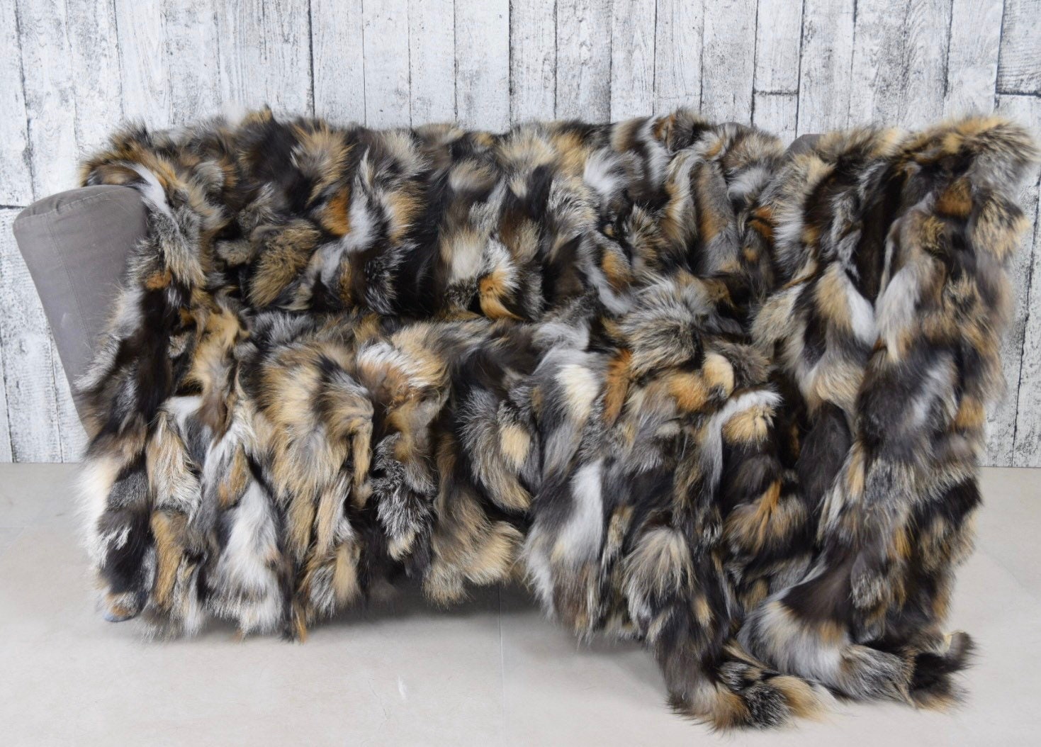 Luxury Cross Fox Fur Blanket: Soft, Fluffy, Handmade in Greece