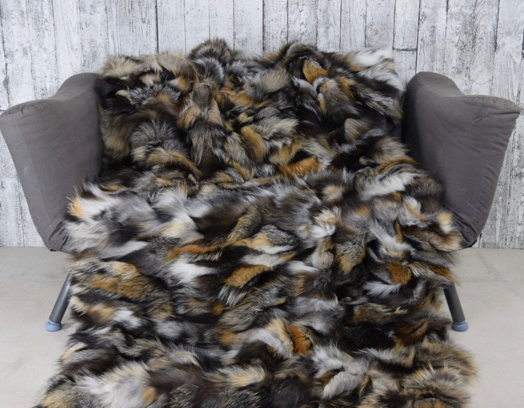 Luxury Cross Fox Fur Blanket: Soft, Fluffy, Handmade in Greece