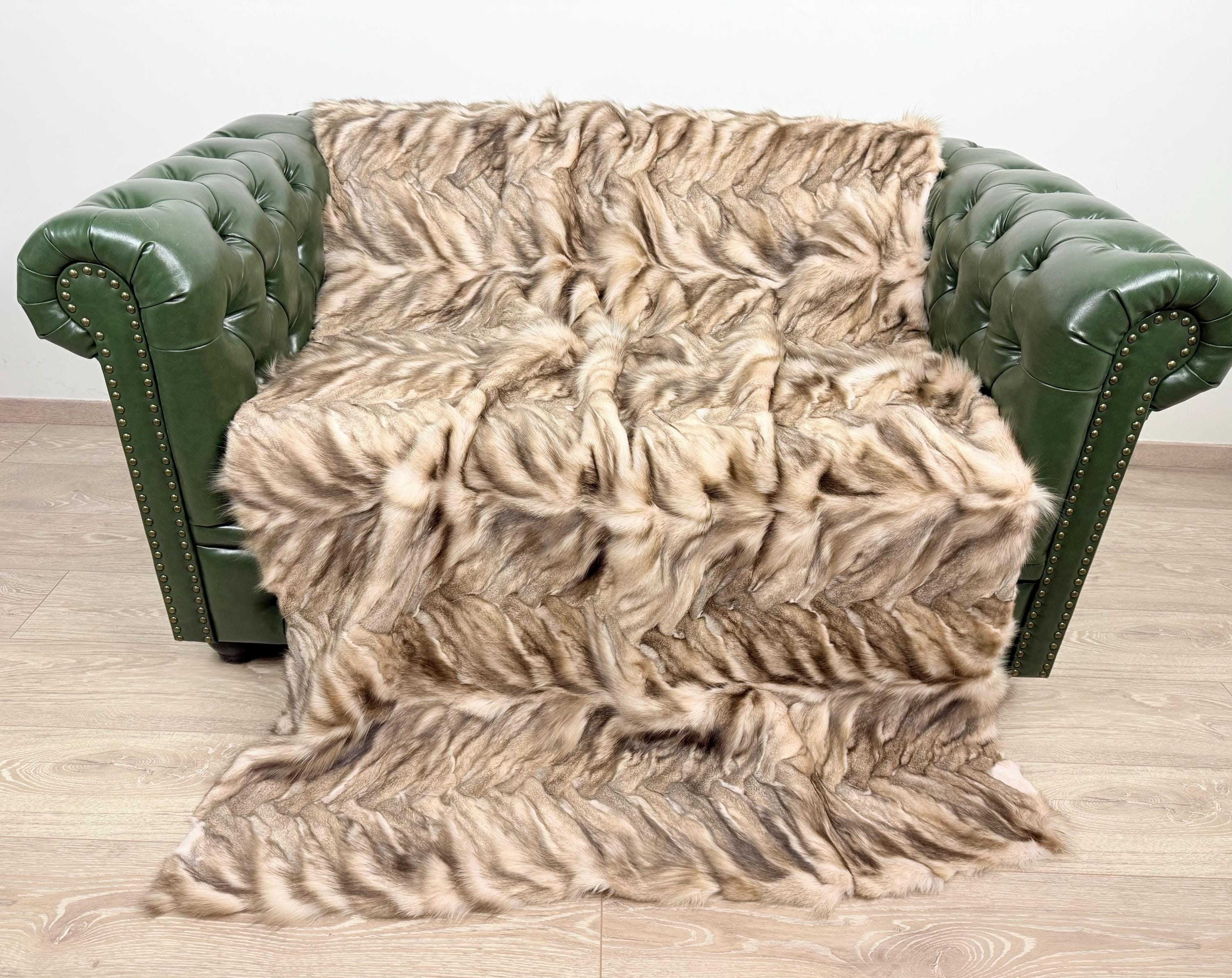 Luxury Fox Fur Blanket Throw - Handmade in Greece
