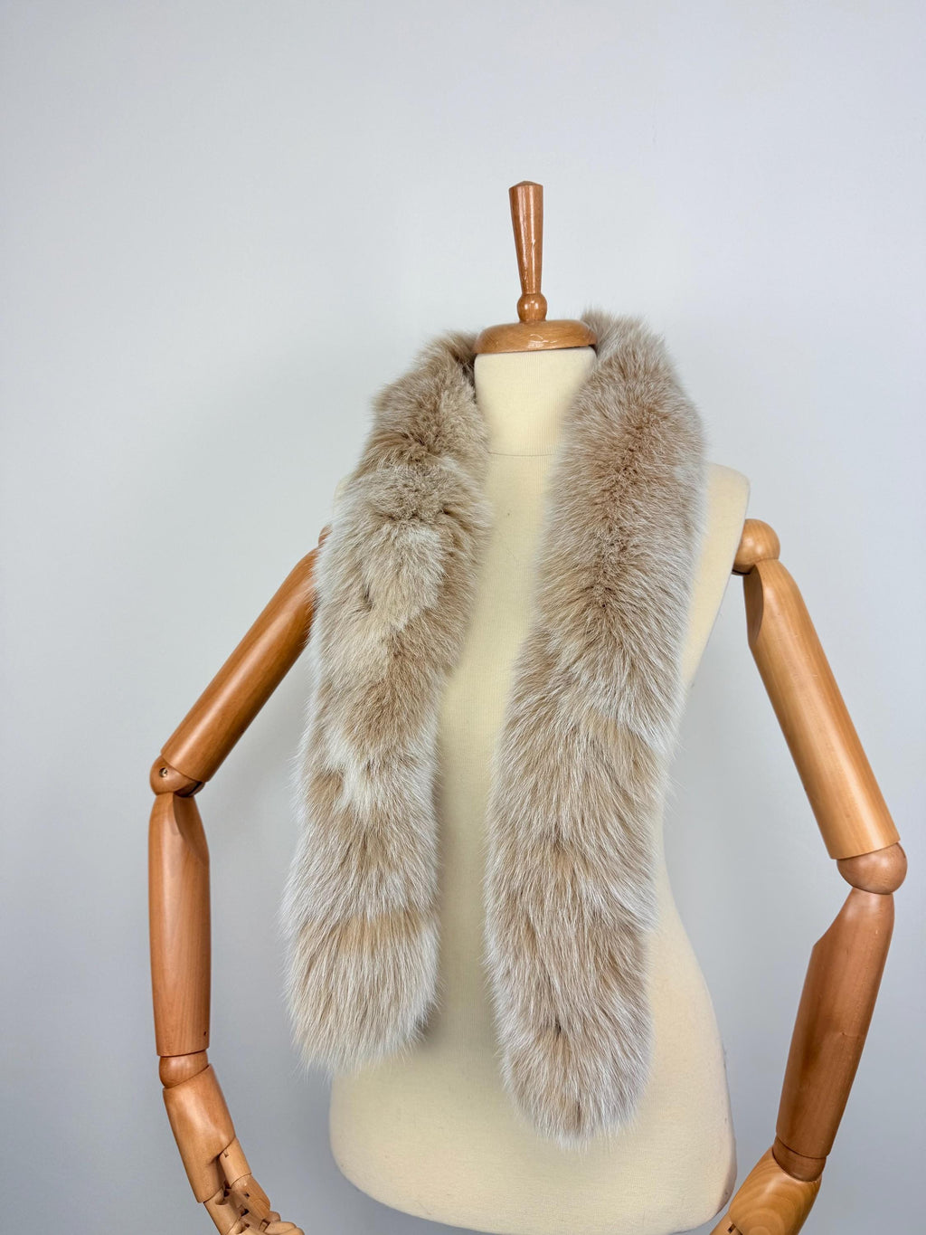 Luxury Beige Fox Fur Scarf – Real Fur, Handmade in Greece, Elegant Winter Scarf