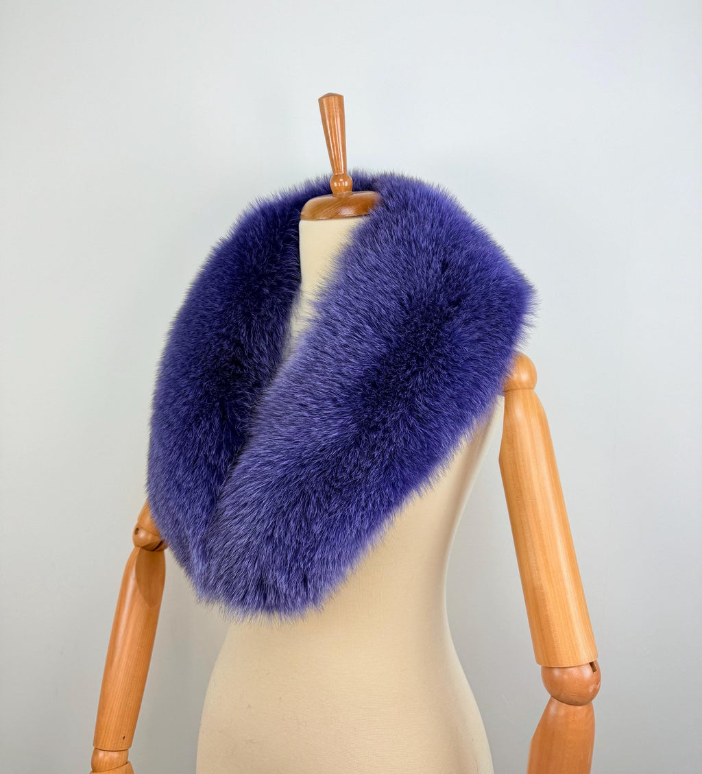 Deep Violet Fox Fur Collar – Real Fur Collar, Handmade in Greece, Luxury Neck Accessory