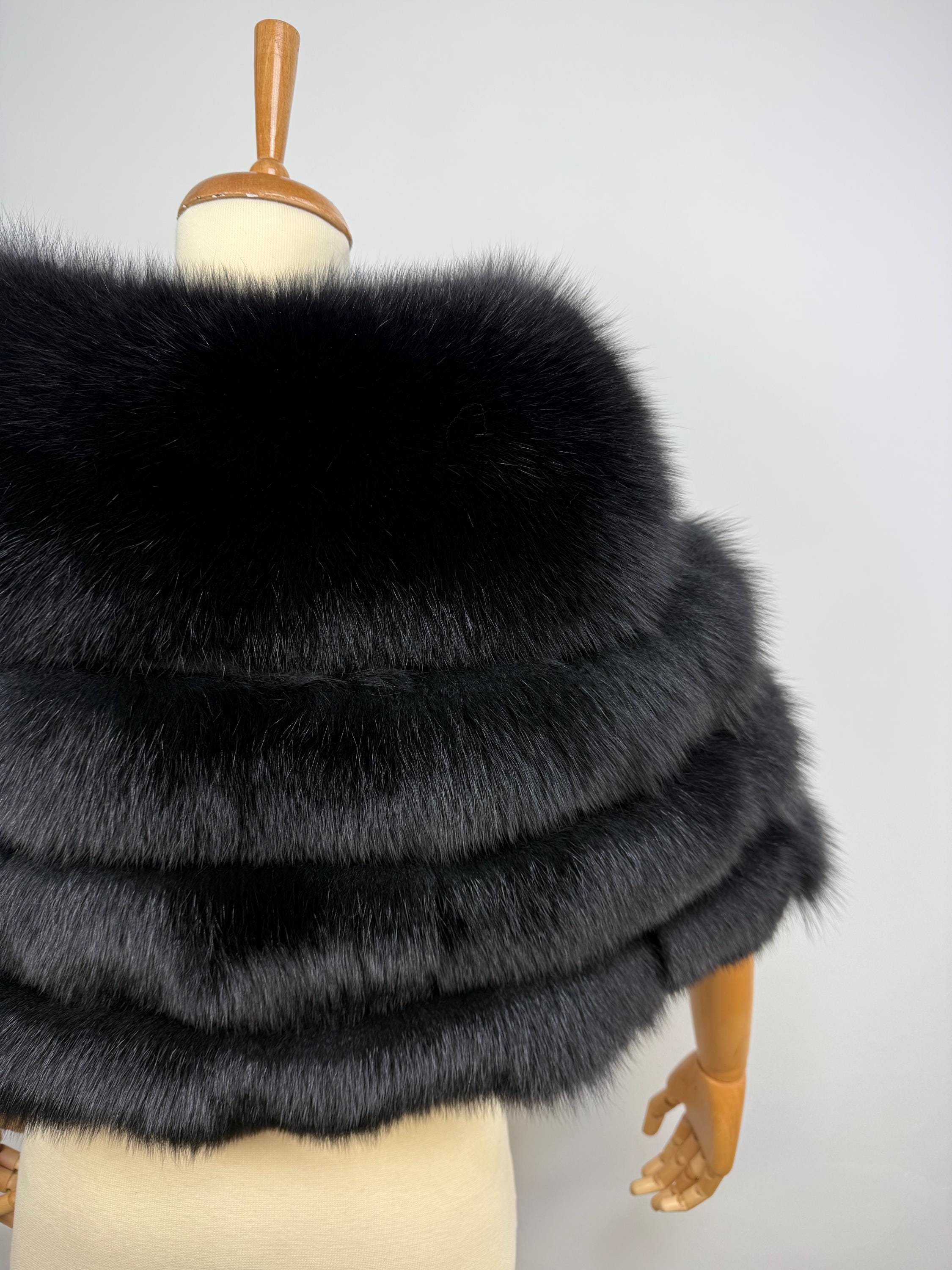 Black Fox Fur Stole – Real Fur Formal Shawl, Handmade in Greece