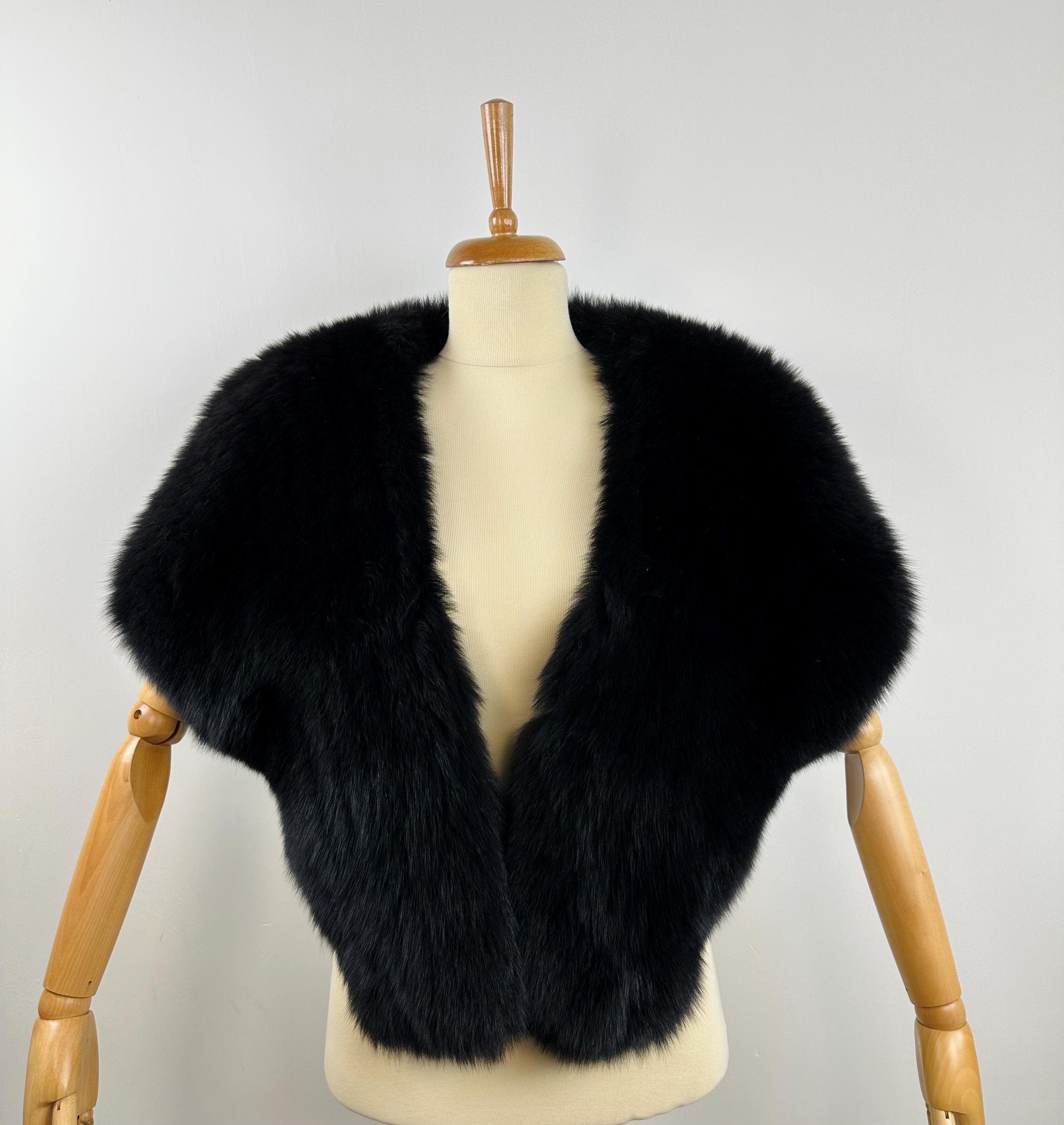 Premium Black Fox Fur Shawl, real fur stole, fur collar , stole, Black fur warp