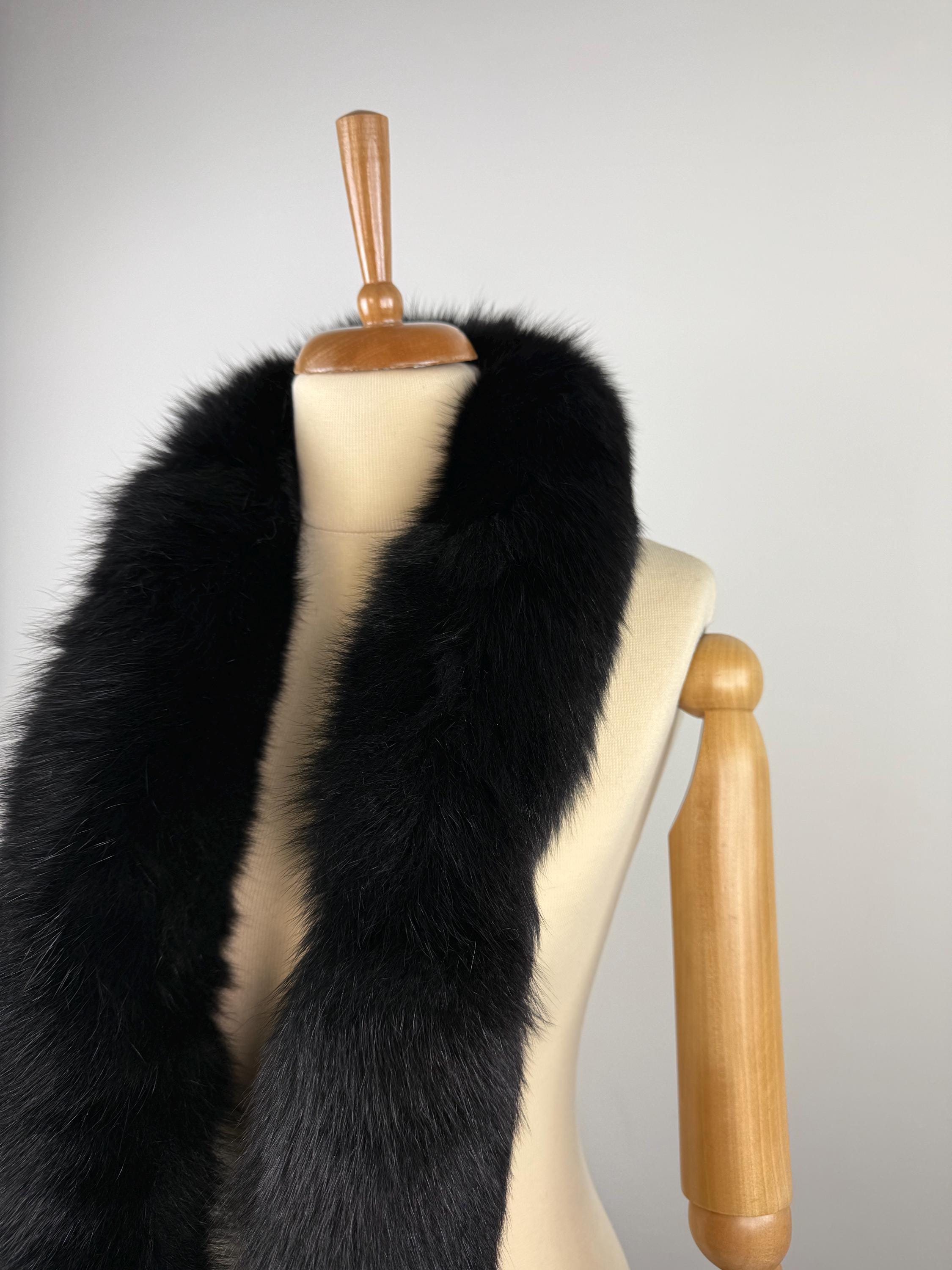 Stylish Black Fur Scarf: Genuine Fur Neck Wrap