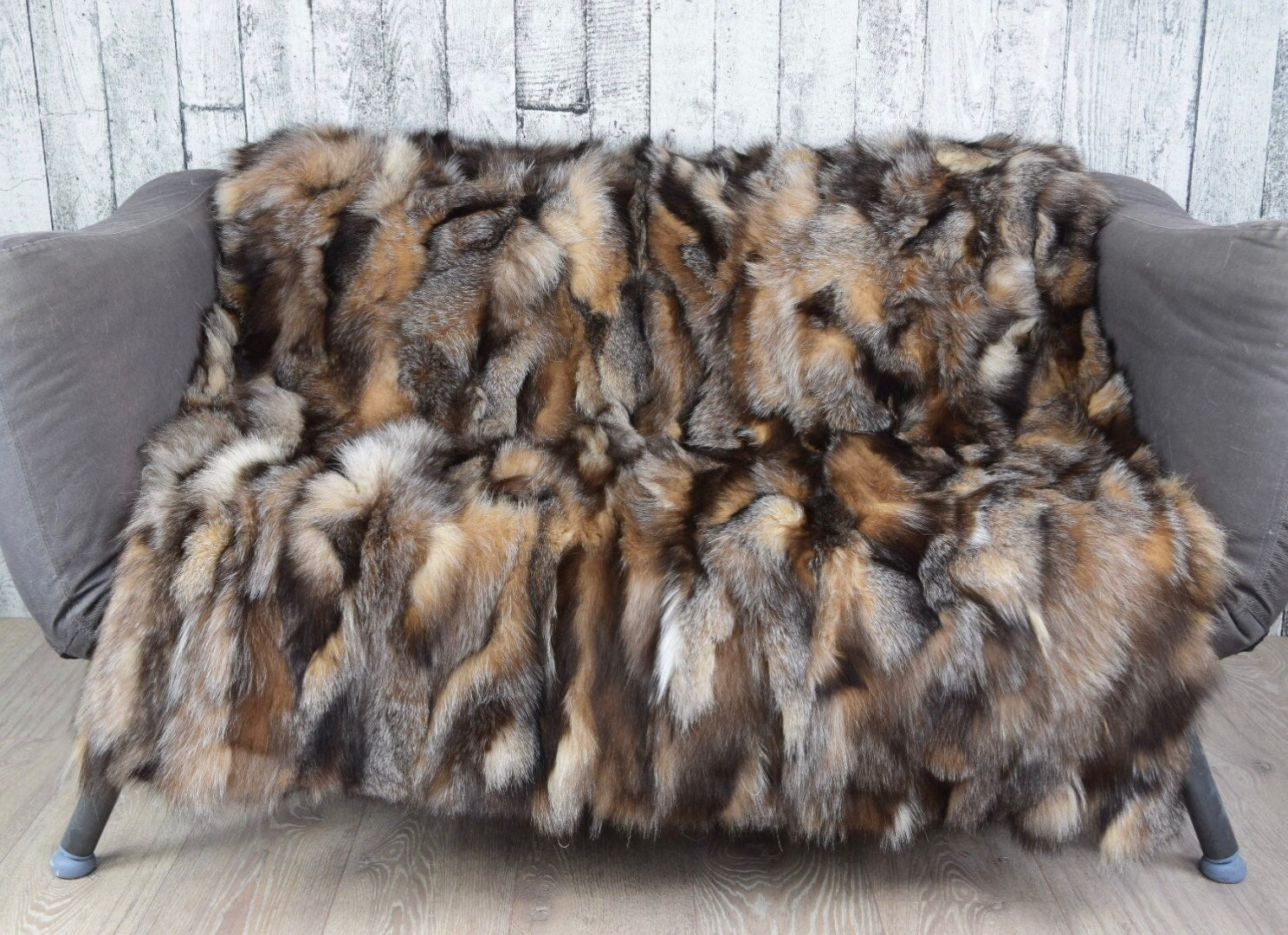 Luxury Crystal Fox Fur Blanket: Genuine Fur Throw, Handmade Cozy Bedspread