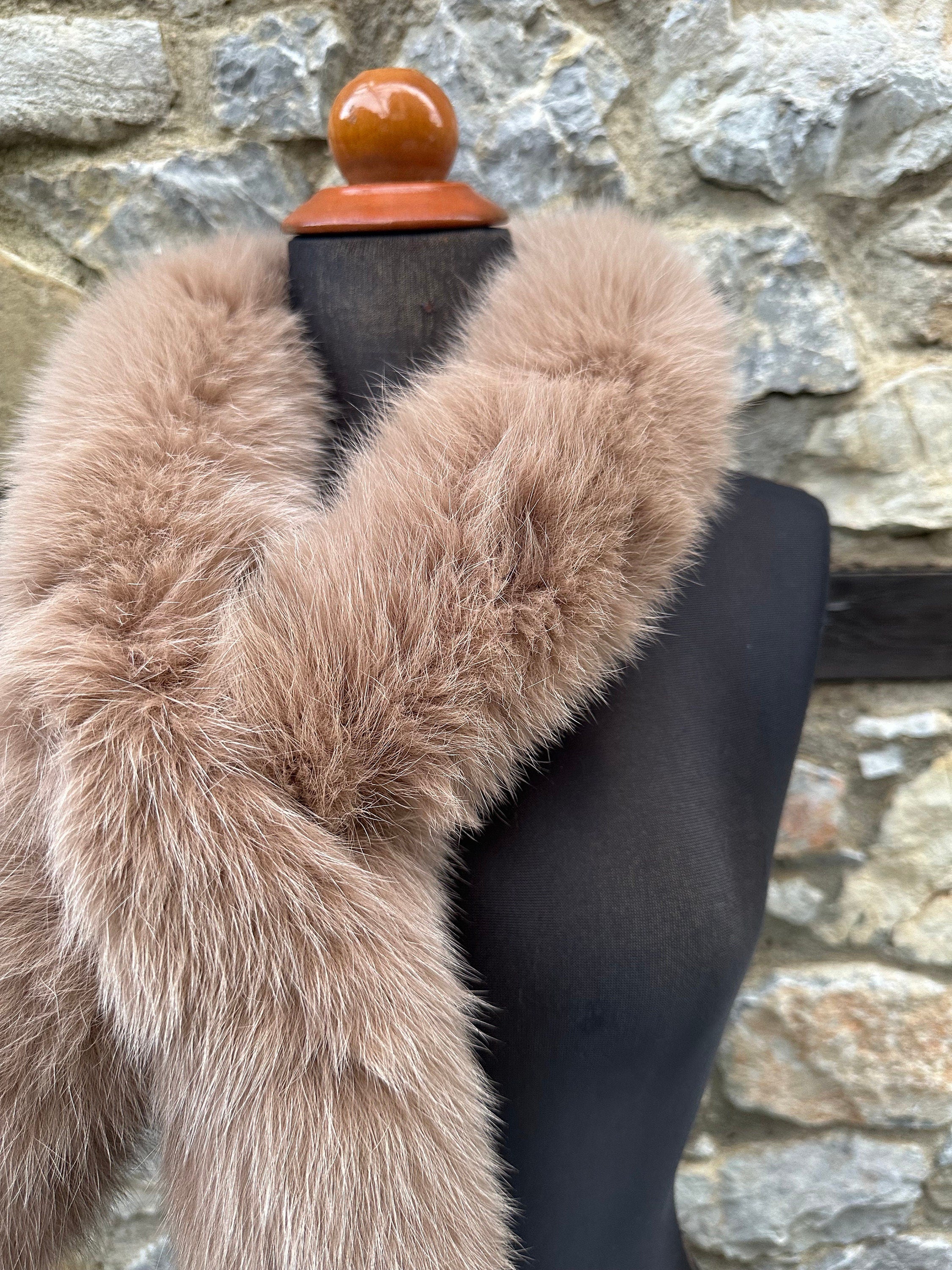 Beige Fox Fur Scarf – Real Fur Scarf, Handmade in Greece, Luxury Winter Scarf
