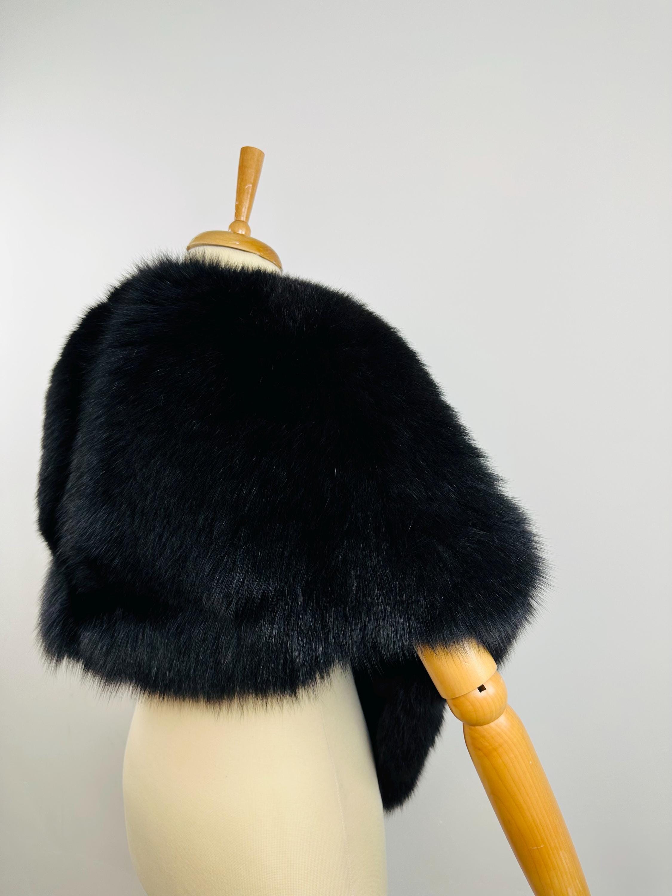 Premium Black Fox Fur Shawl, real fur stole, fur collar , stole, Black fur warp