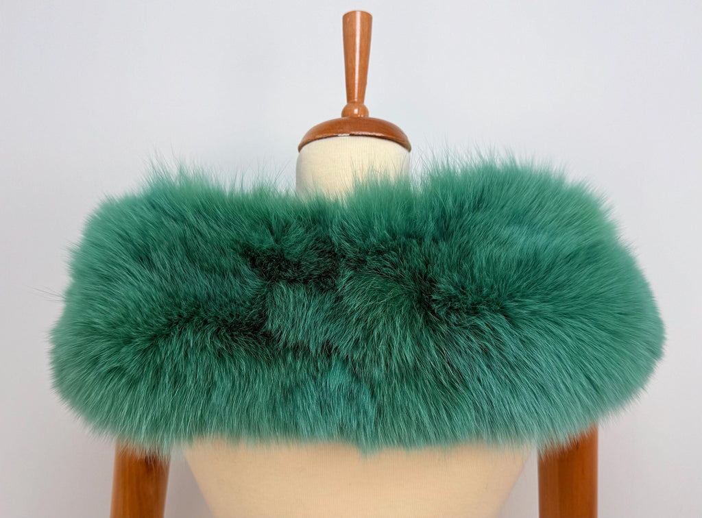 Green Fox Fur Collar – Real Fur Collar, Handmade in Greece, Luxury Neck Accessory