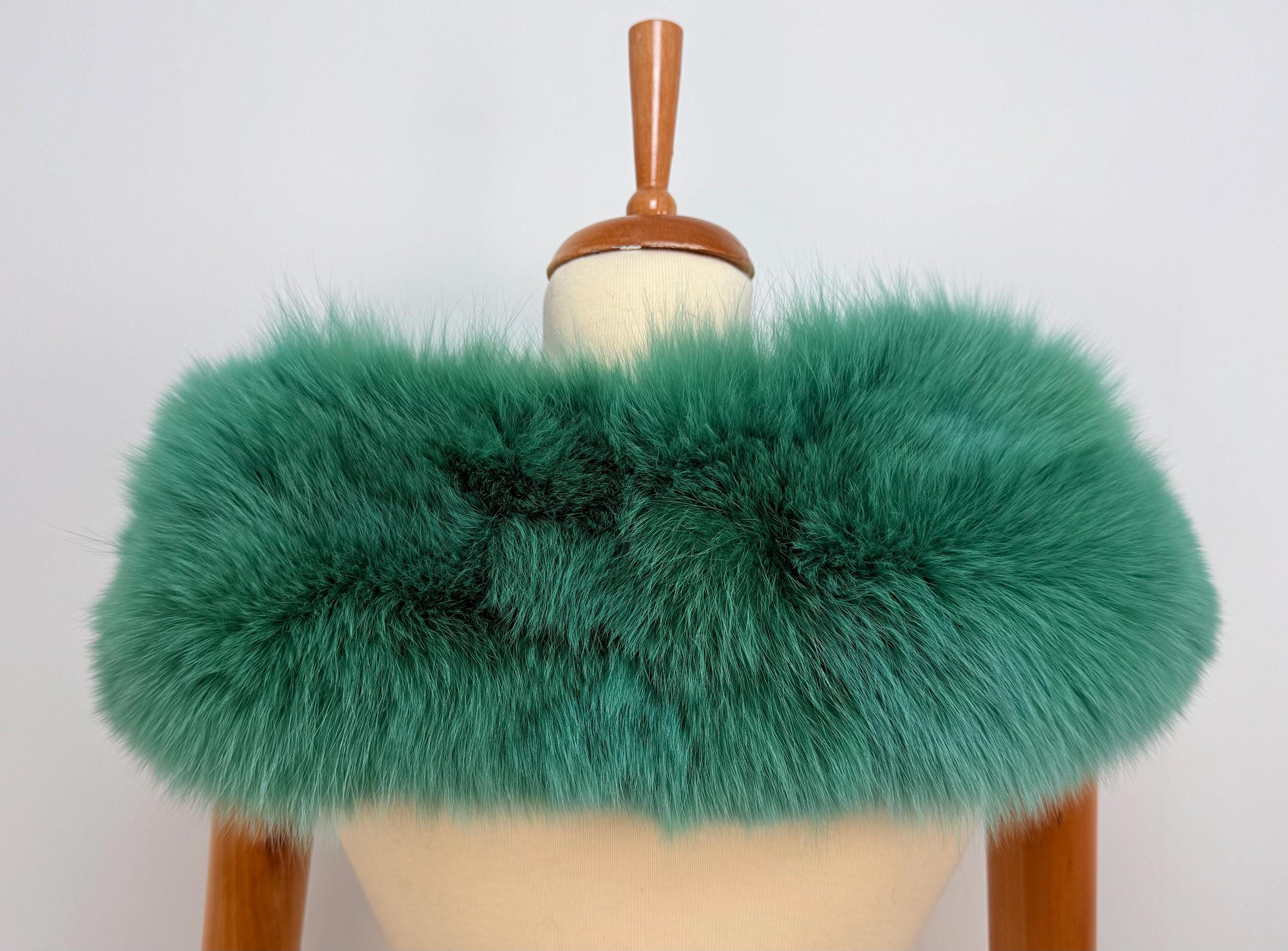 Green Fox Fur Collar – Real Fur Collar, Handmade in Greece, Luxury Neck Accessory