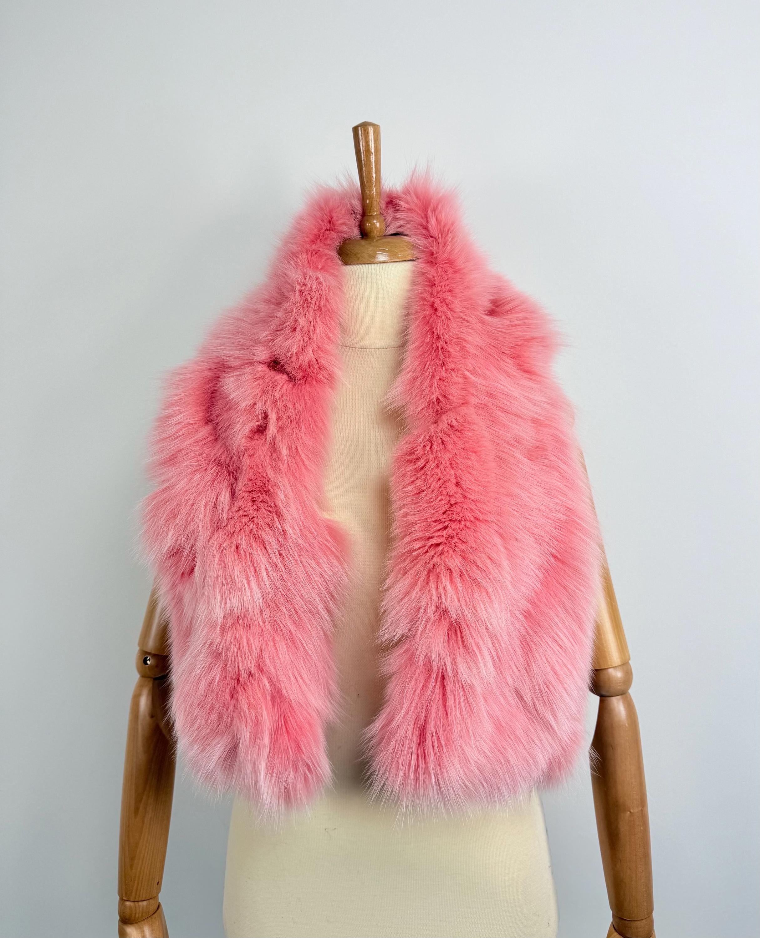 Pink Fur Scarf, Genuine Fox Fur Stole Warp