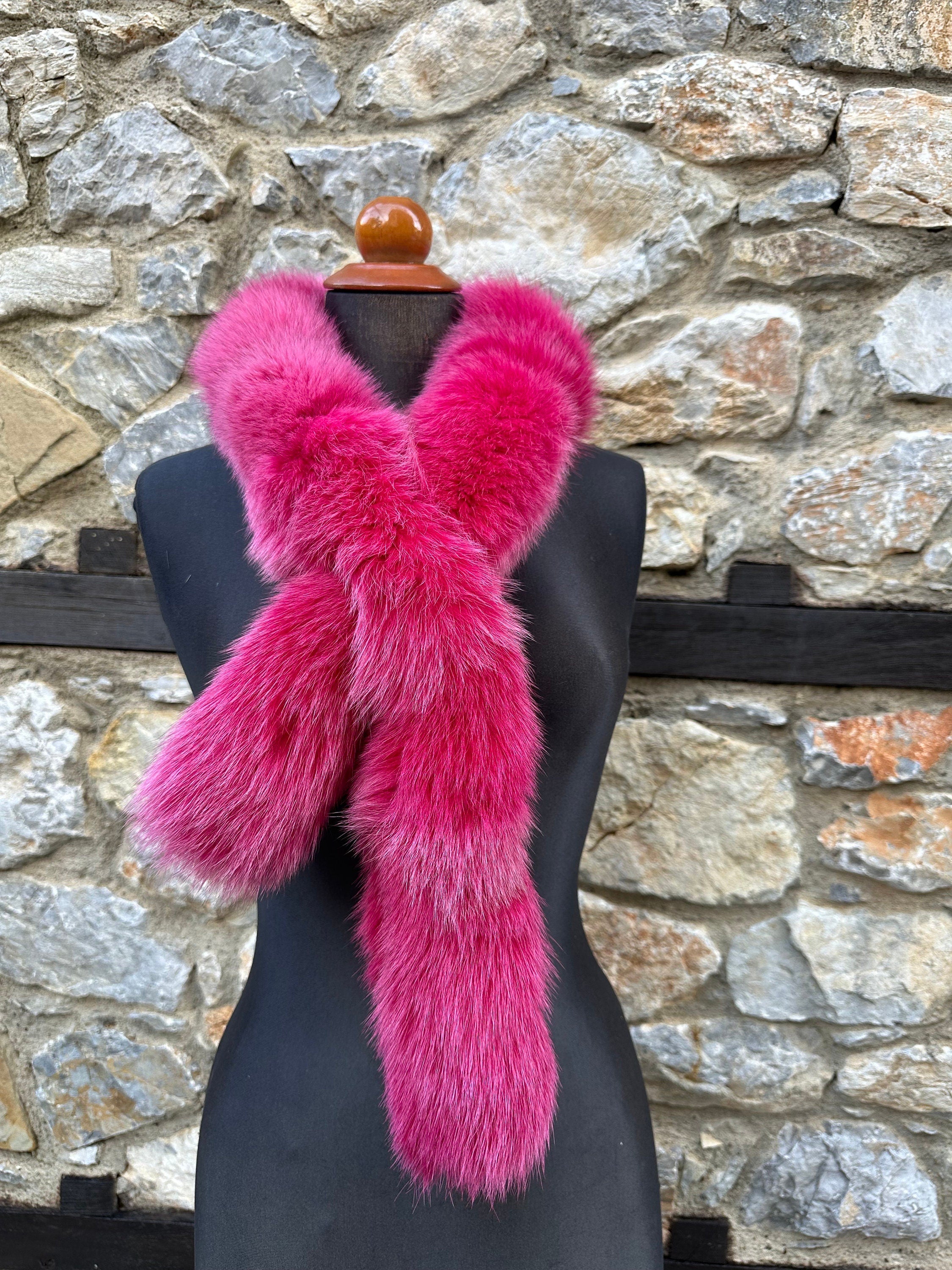 Fuchsia Fox Fur Scarf – Real Fur Scarf, Handmade in Greece, Luxury Winter Scarf