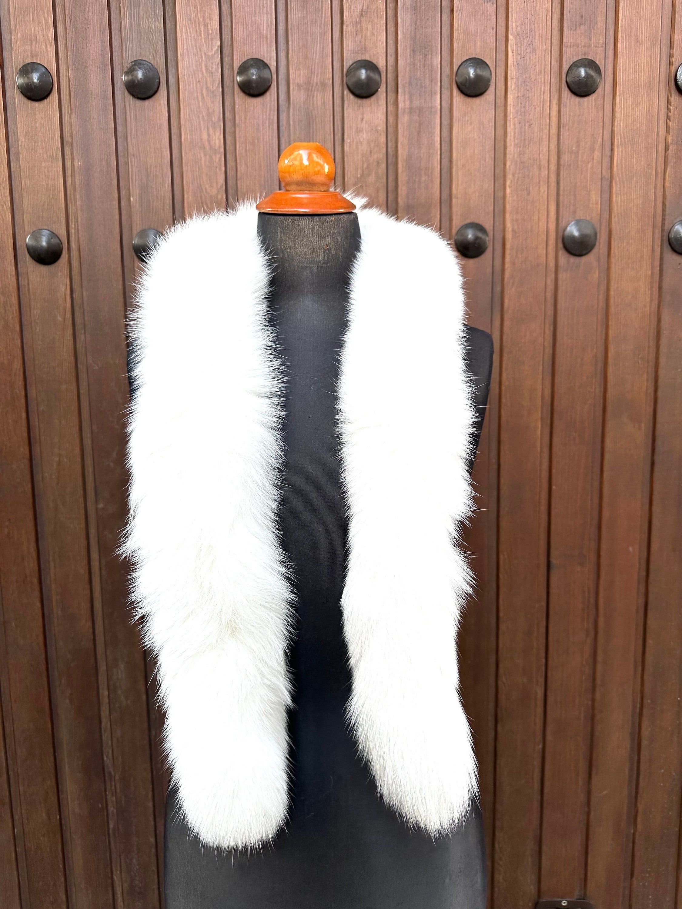 White Fox Fur Scarf – Real Fur Scarf, Handmade in Greece, Luxury Winter Scarf