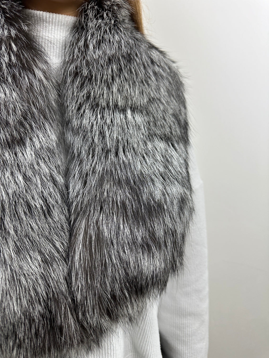 Real Silver Fox Fur Collar - Handmade Stole