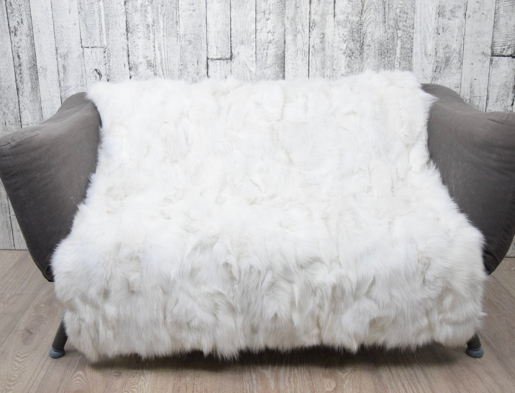 Luxury White Shadow Fox Fur Blanket: Winter Home Decor, Fur Throw