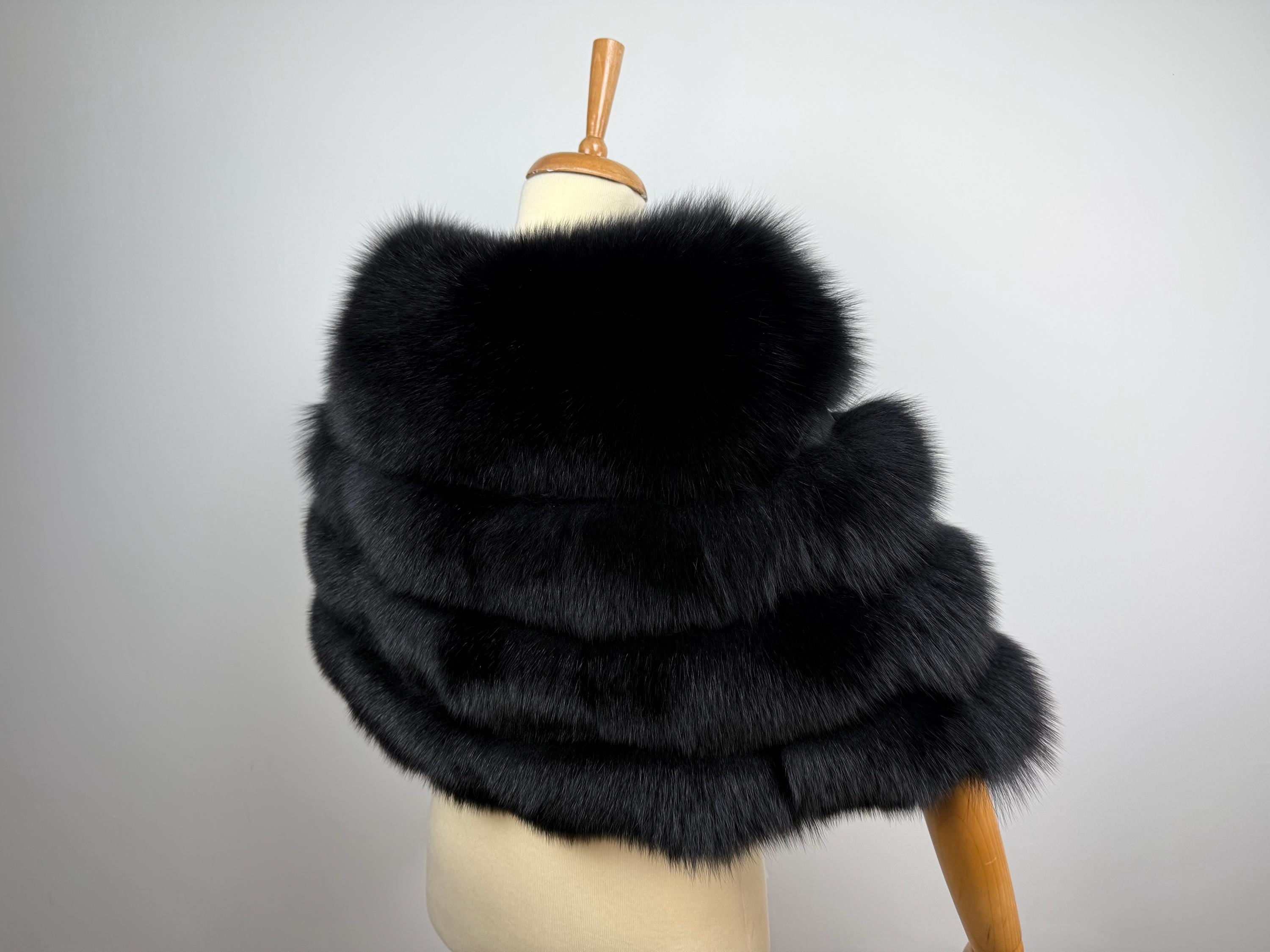 Black Fox Fur Stole – Real Fur Formal Shawl, Handmade in Greece