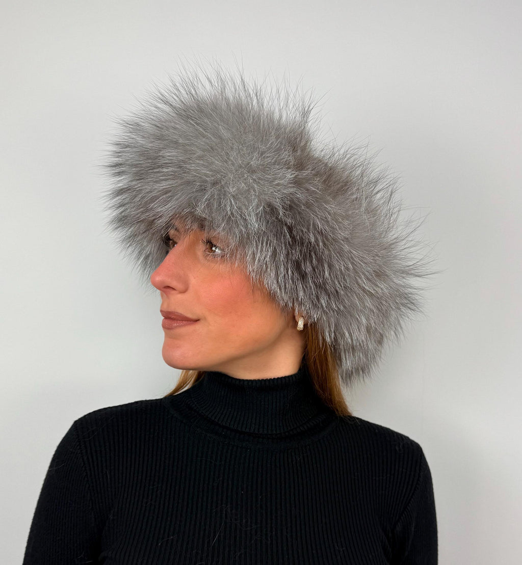 Handmade Silver Fox Fur Headband: Warm Fluffy Winter Accessory