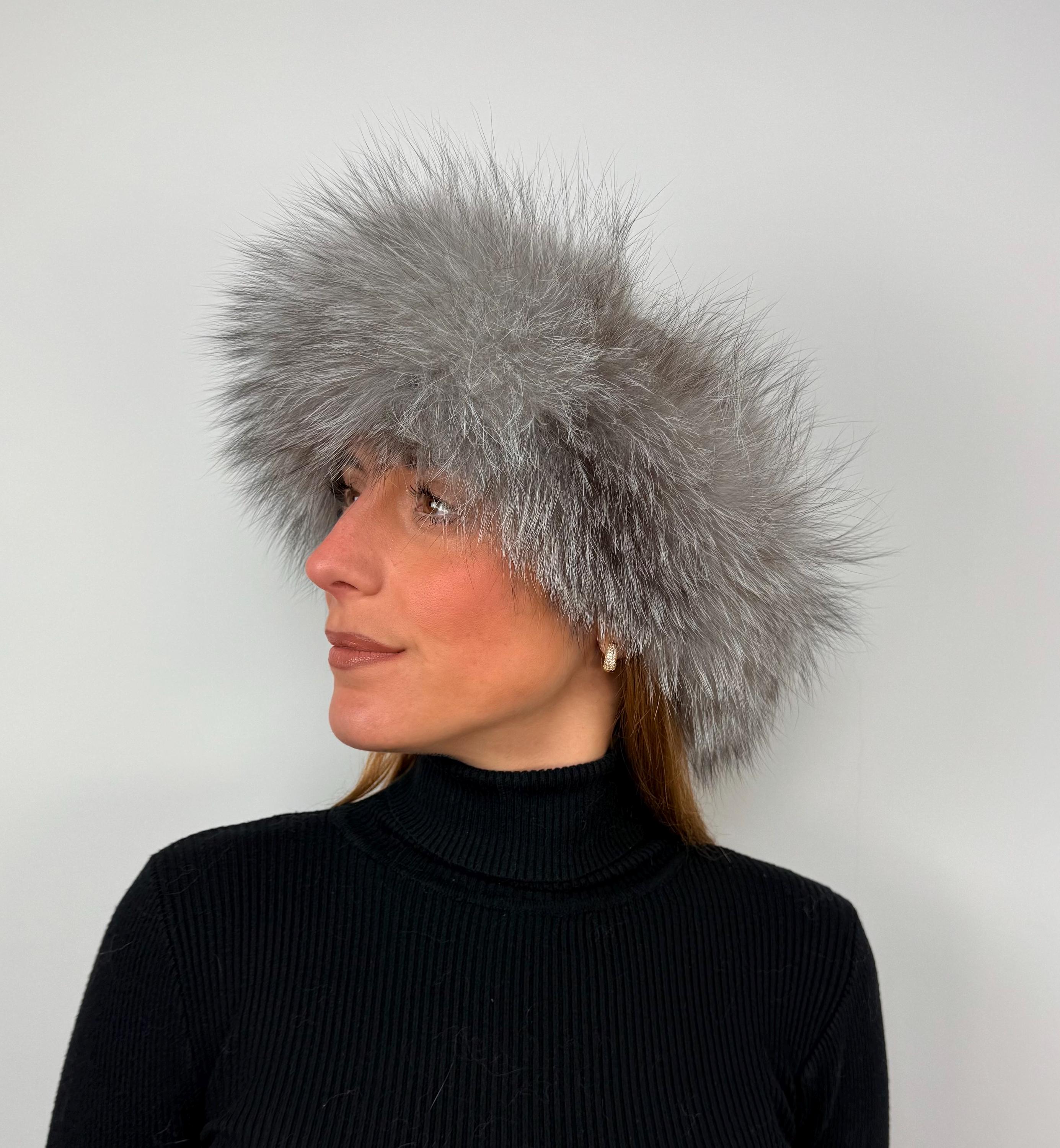 Handmade Silver Fox Fur Headband: Warm Fluffy Winter Accessory
