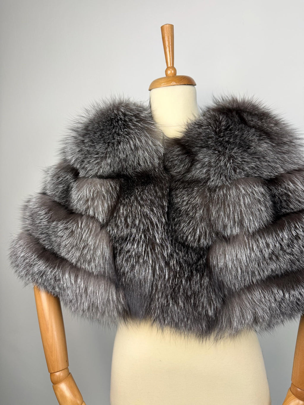 Frost Fox Fur Shawl – Real Fur Wrap, Handmade in Greece, Luxury Evening Shawl