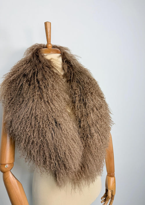 Brown Mongolian Sheepskin Fur Extra Long Size Collar: Luxury Fur Stole Shawl