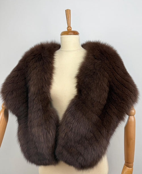 Brown Fox Fur Shawl – Real Fur Wrap, Handmade in Greece, Luxury Evening Shawl