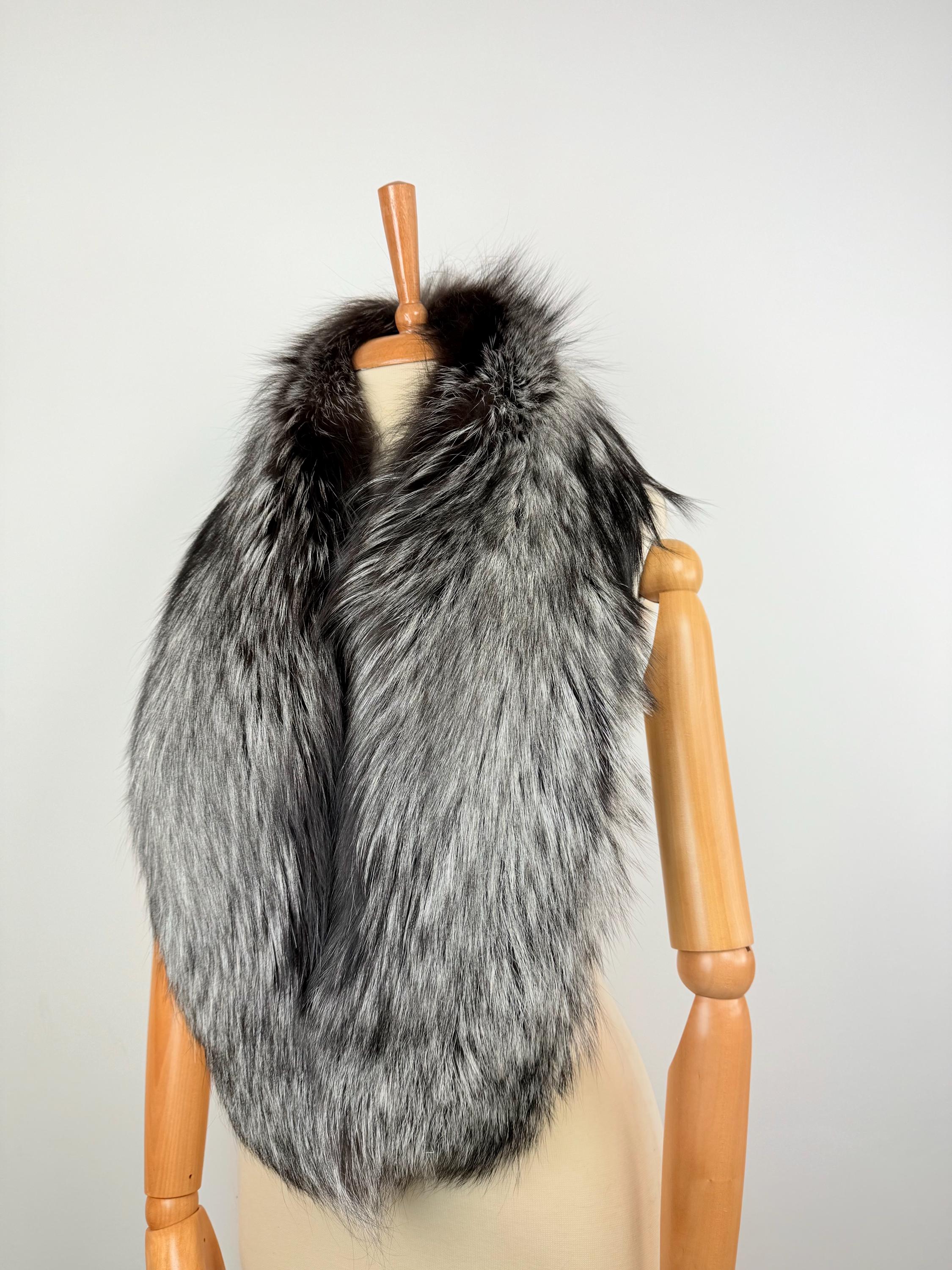 Silver Fox Fur Stole Collar - Luxury Extra Long Fur Scarf
