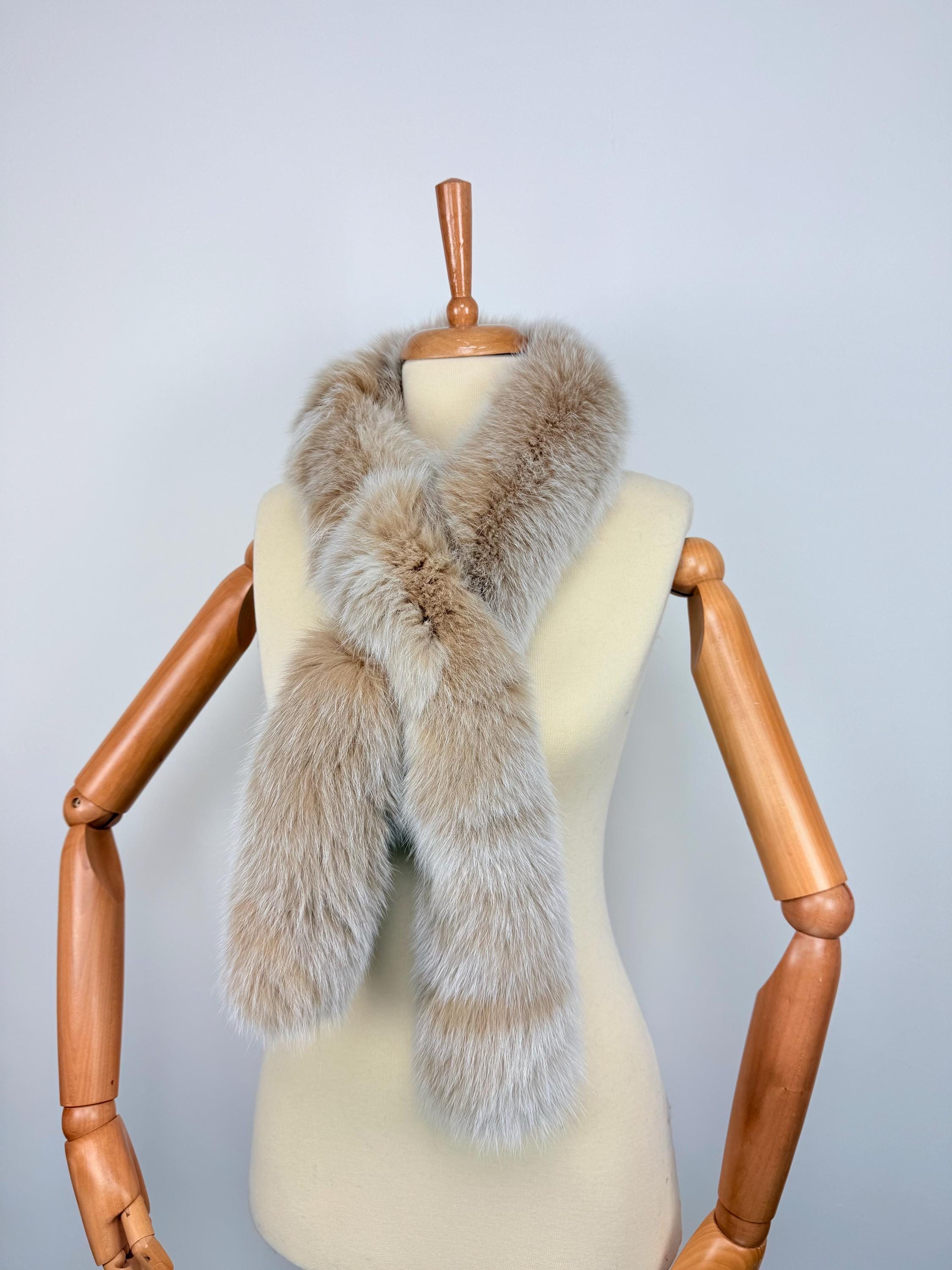 Luxury Beige Fox Fur Scarf – Real Fur, Handmade in Greece, Elegant Winter Scarf