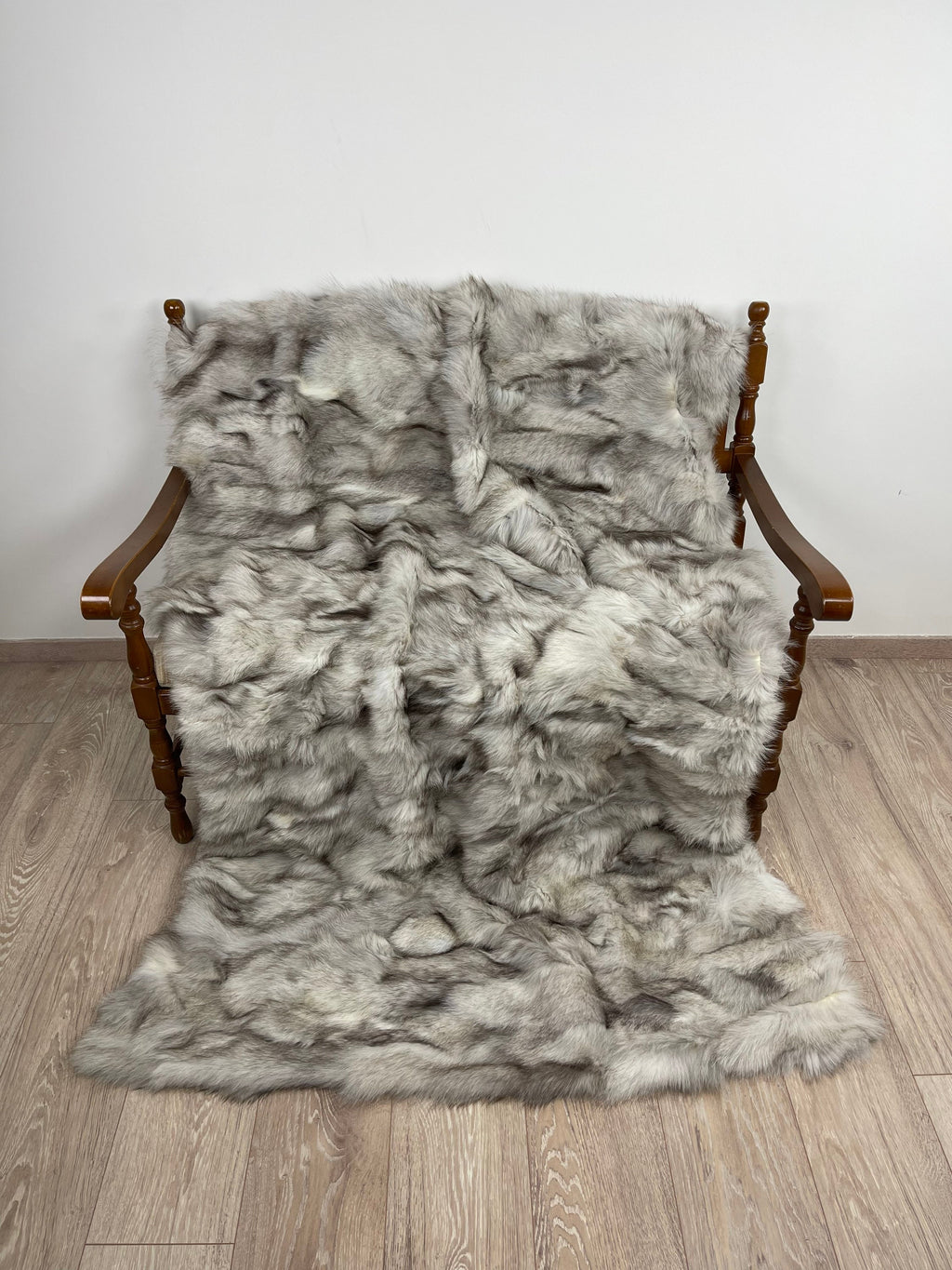 Genuine Blue Fox Fur Blanket: Handmade Luxury Throw Bedspread