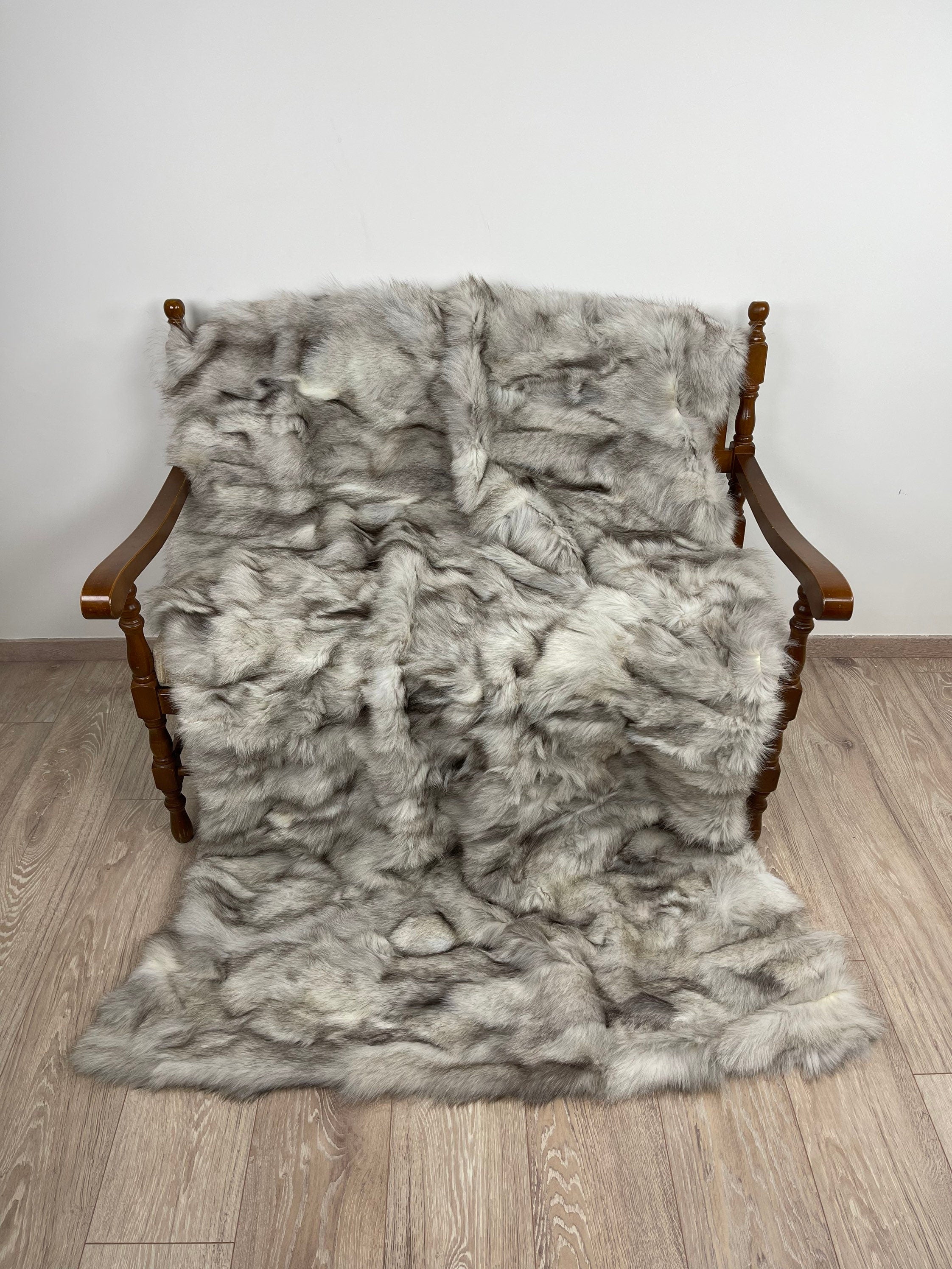 Genuine Blue Fox Fur Blanket: Handmade Luxury Throw Bedspread