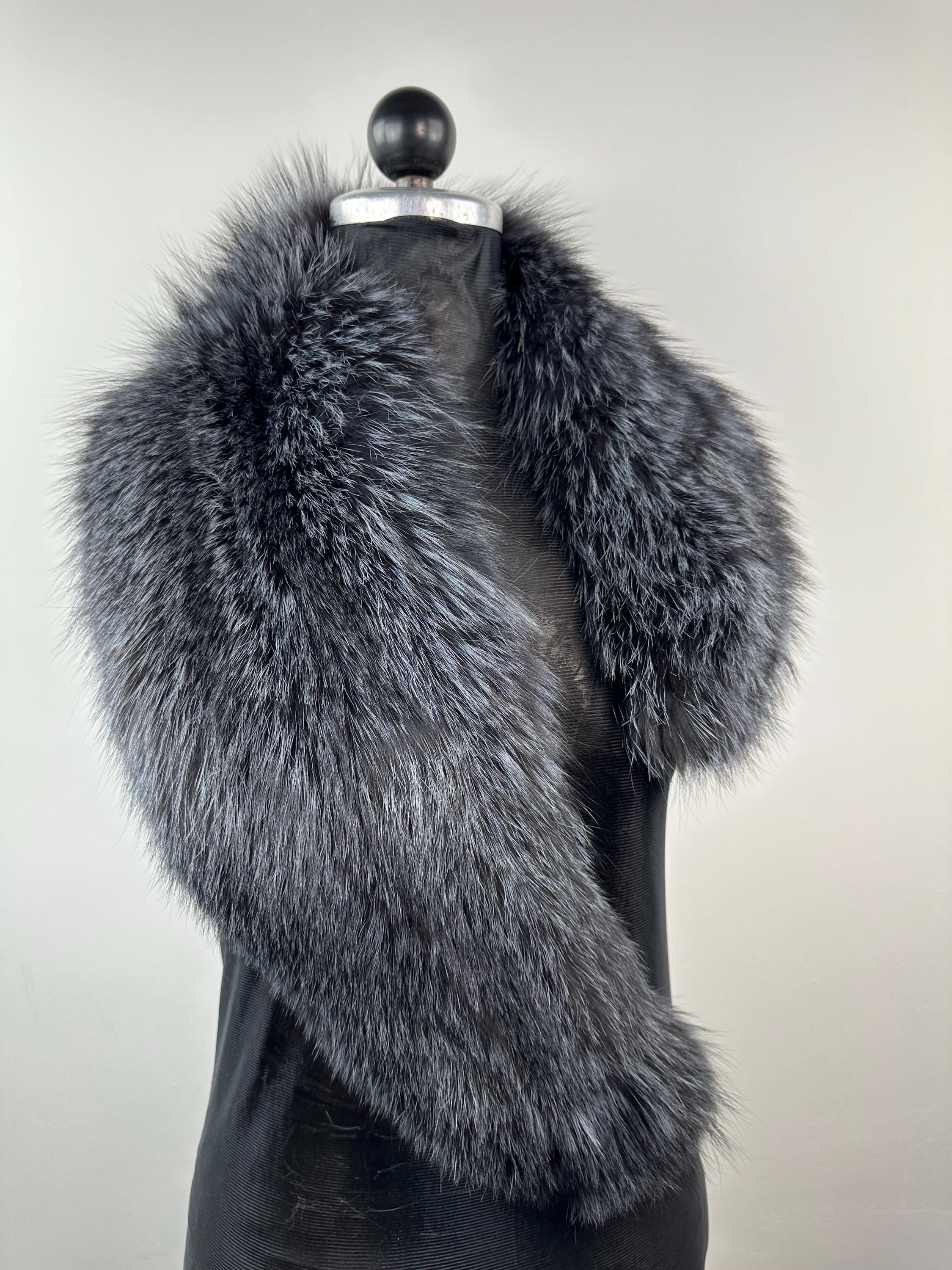 Dark Gray Fox Fur Collar – Real Fur Collar, Handmade in Greece, Luxury Neck Accessory