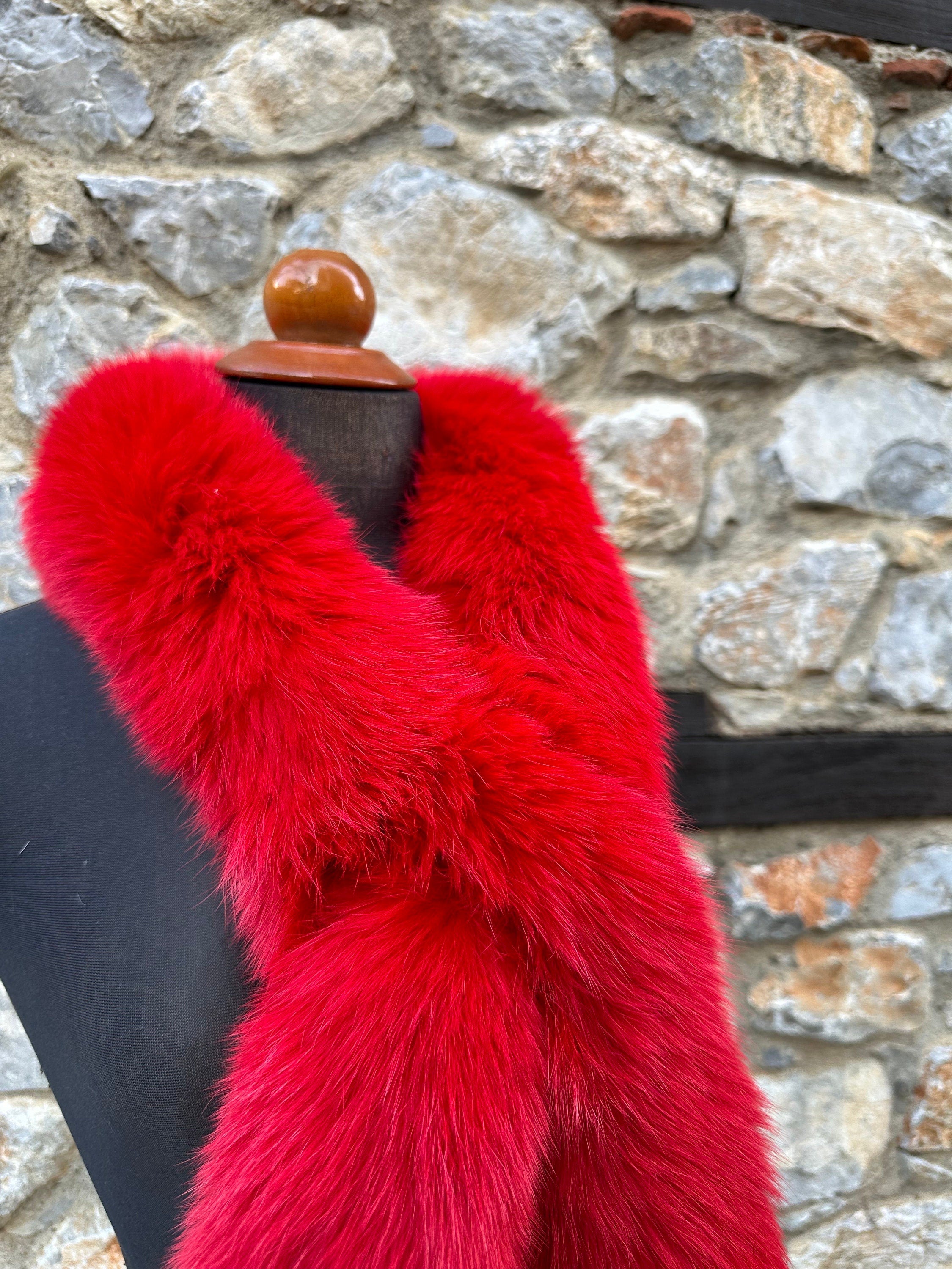 Red Fox Fur Scarf – Real Fur Scarf, Handmade in Greece, Luxury Winter Scarf