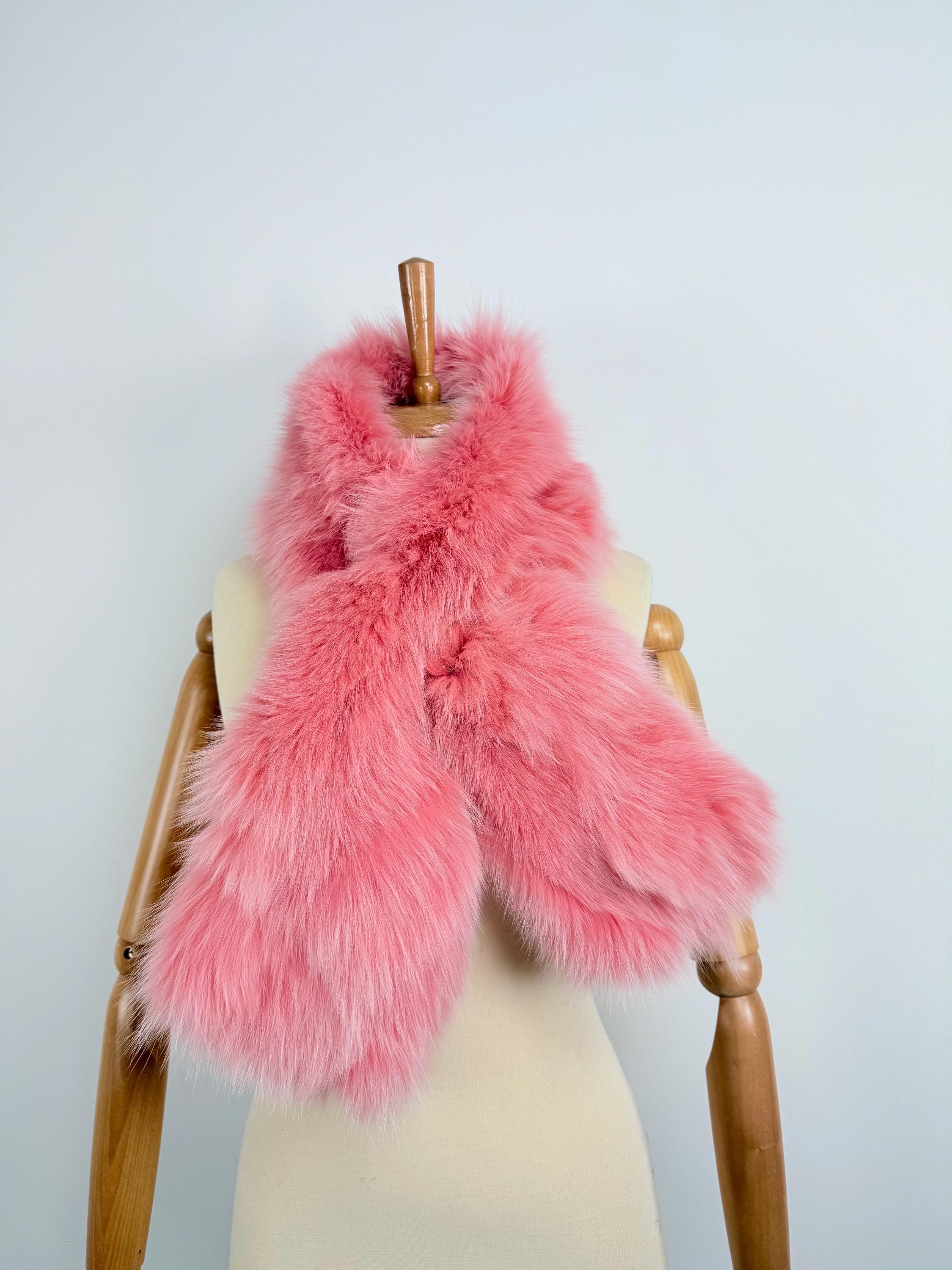 Pink Fur Scarf, Genuine Fox Fur Stole Warp