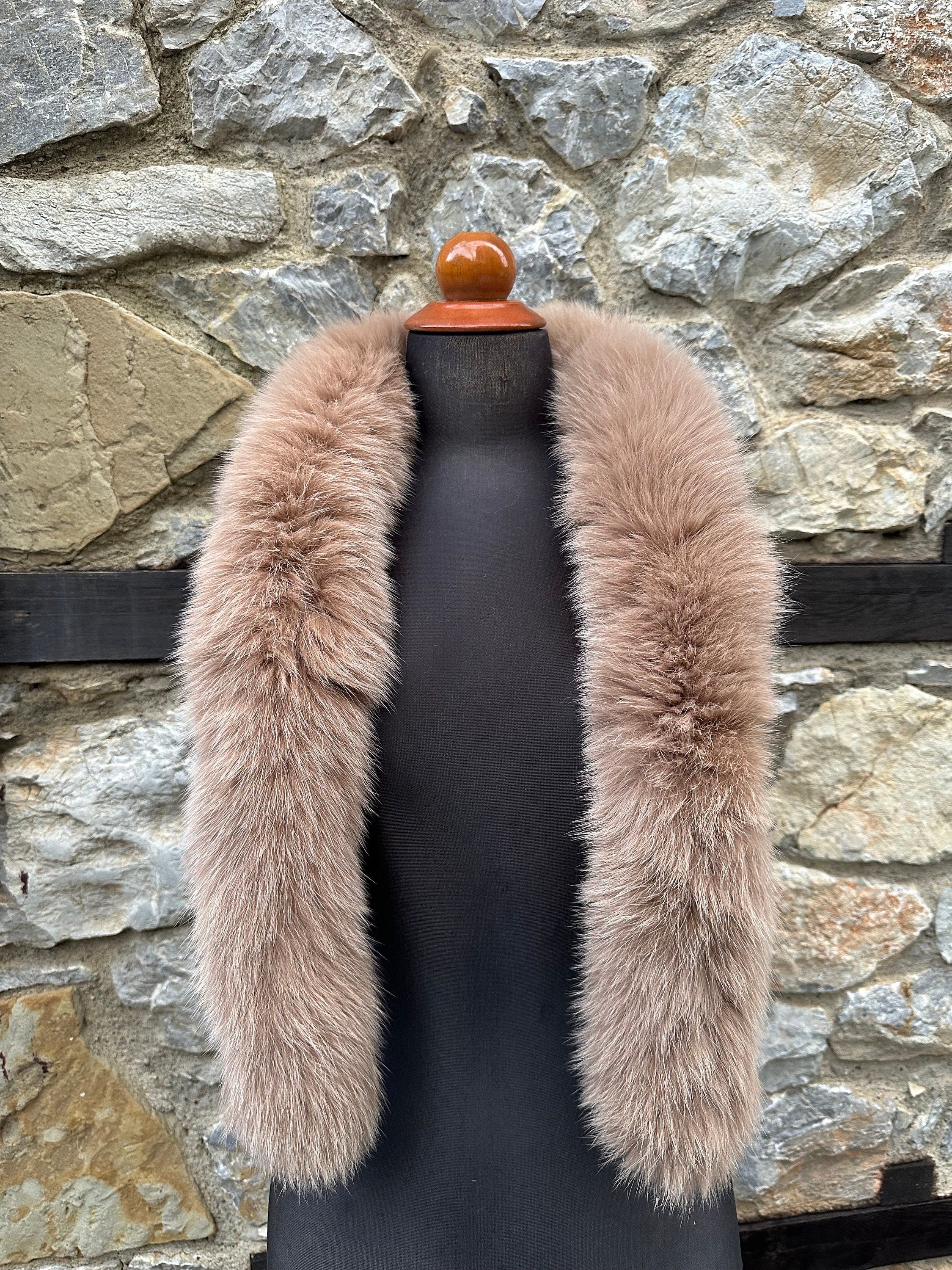 Beige Fox Fur Scarf – Real Fur Scarf, Handmade in Greece, Luxury Winter Scarf