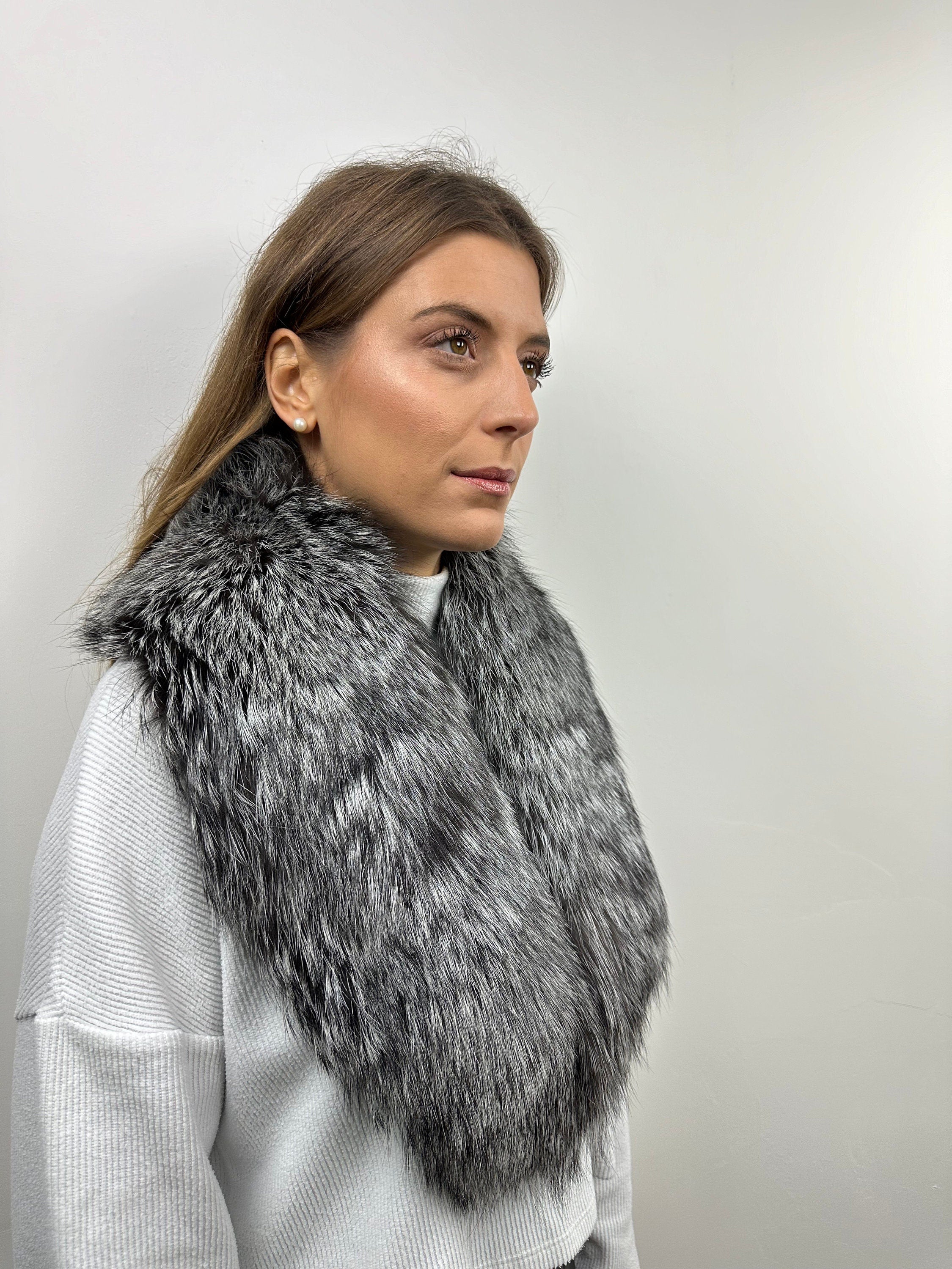 Real Silver Fox Fur Collar - Handmade Stole