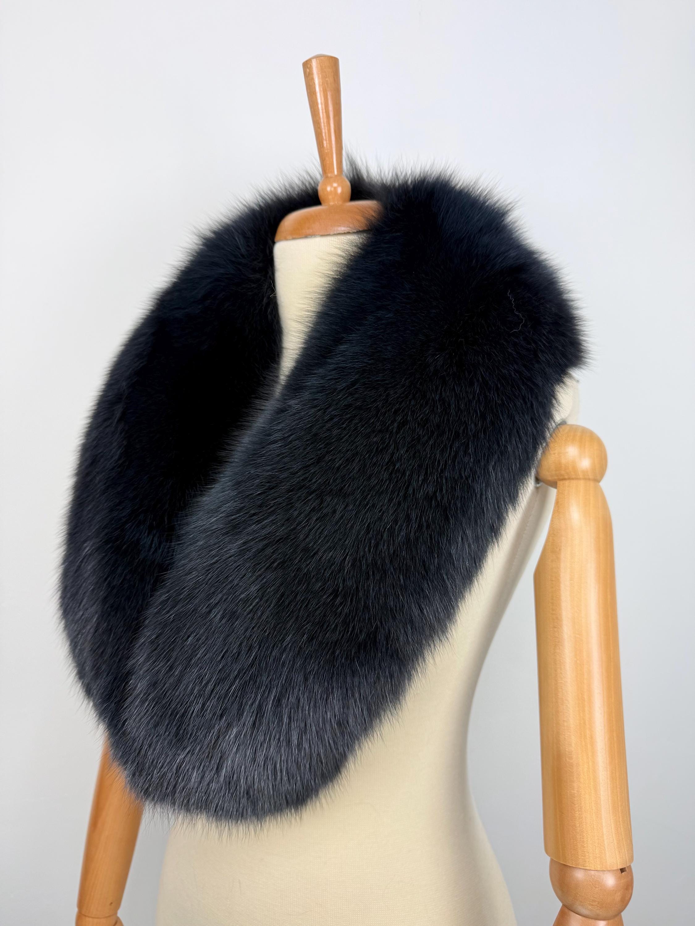 Blue-Black Fox Fur Collar – Real Fur Collar, Handmade in Greece, Luxury Neck Accessory
