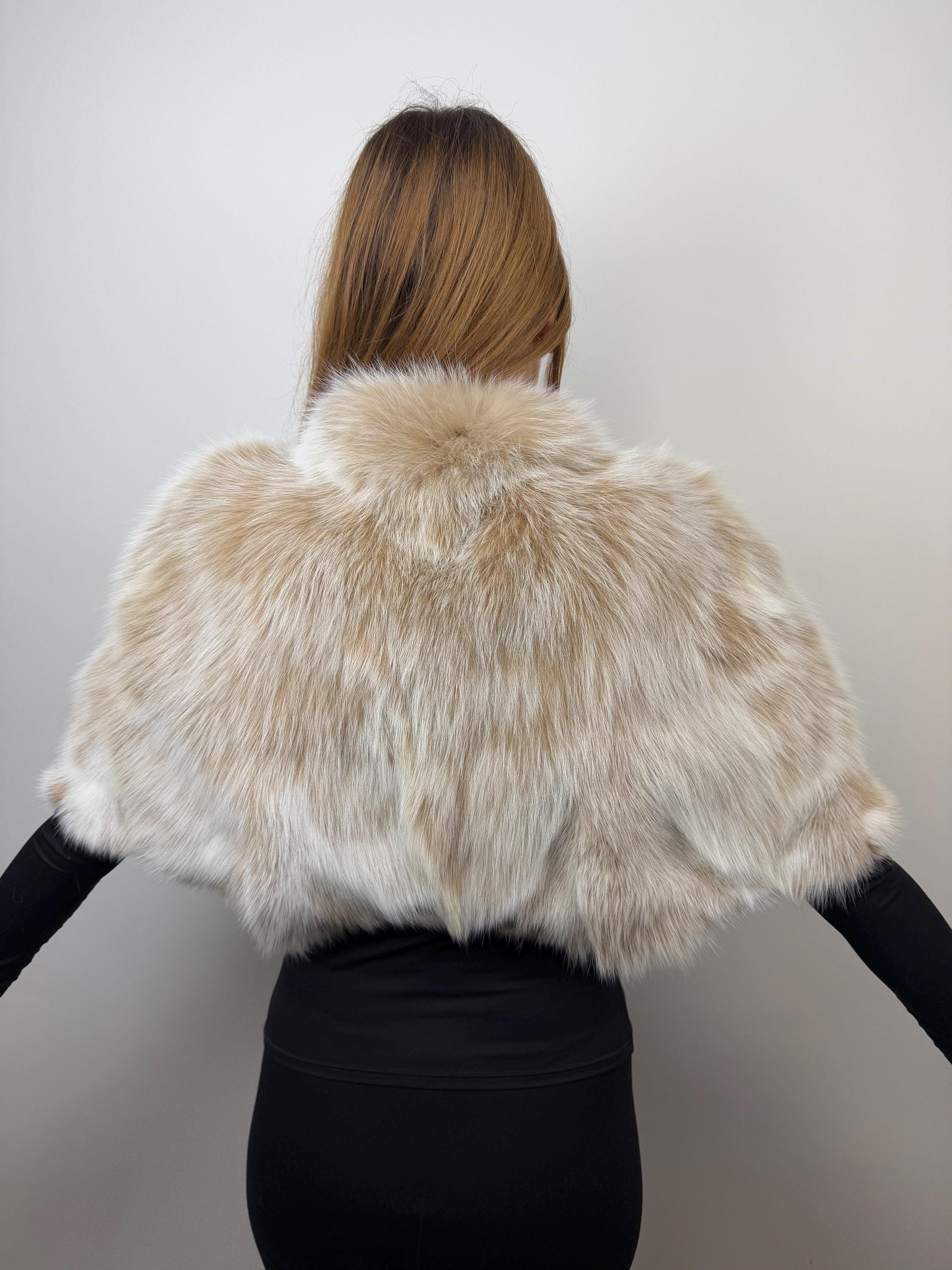 Luxury Snow Top Fox Fur Stole: Genuine Fur Shawl Bridal Wrap