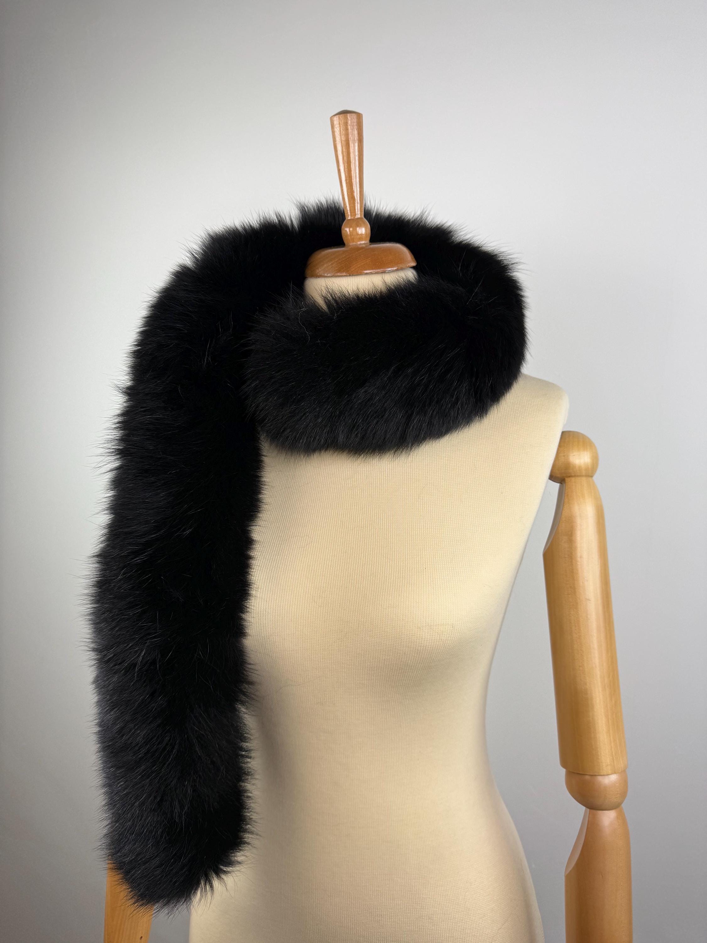 Stylish Black Fur Scarf: Genuine Fur Neck Wrap