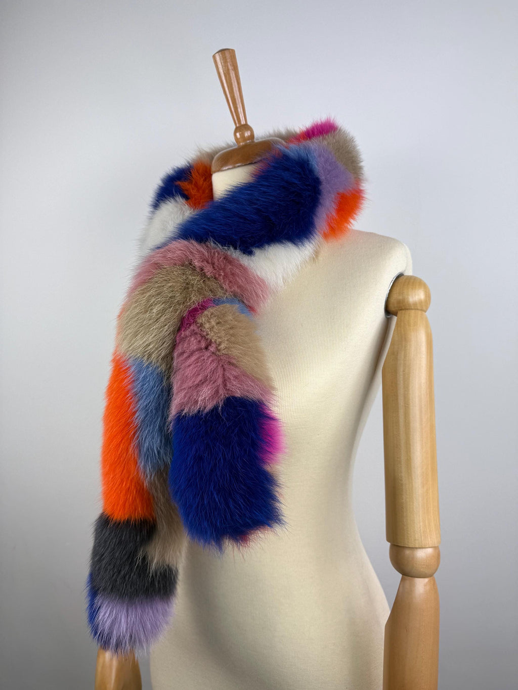 Luxury Multicolor Fox Fur Scarf – Real Fur, Handmade in Greece, Elegant Winter Scarf