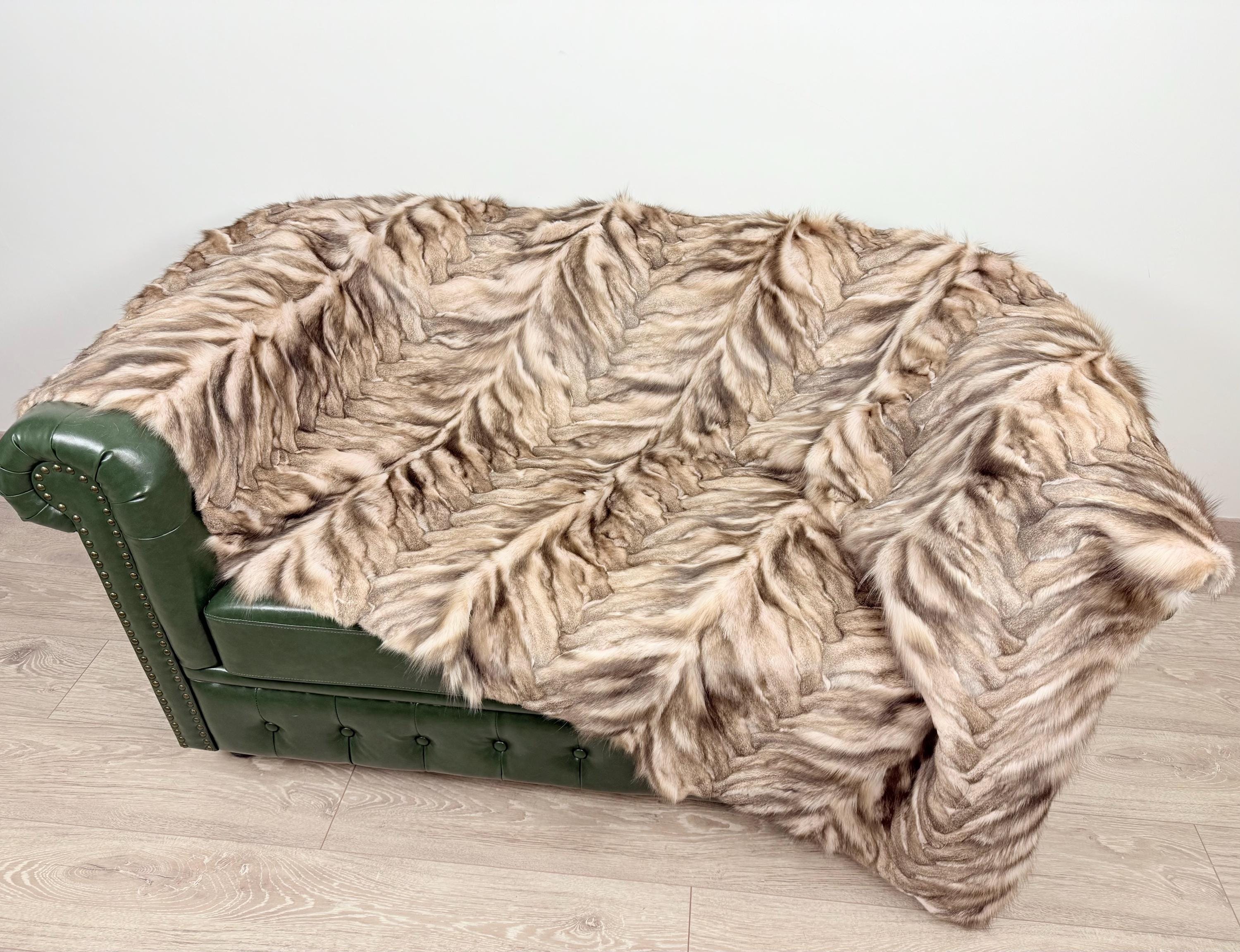 Luxury Fox Fur Blanket Throw - Handmade in Greece