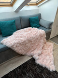 Luxury Baby Pink Fox Fur Throw: Handmade Real Fur Blanket
